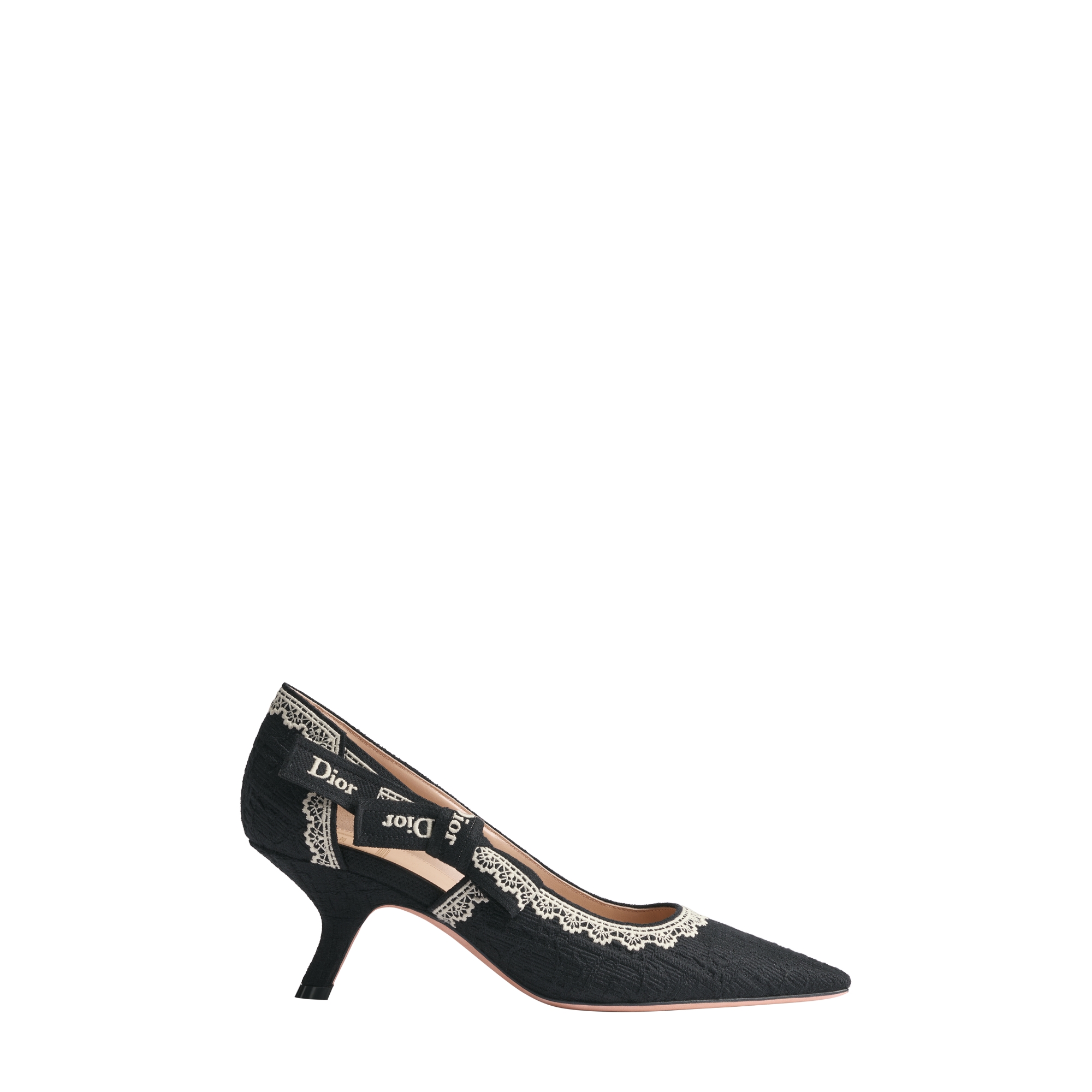 J'Adior Pump Black Dior Oblique Embroidered Cotton and Beige Lace E02