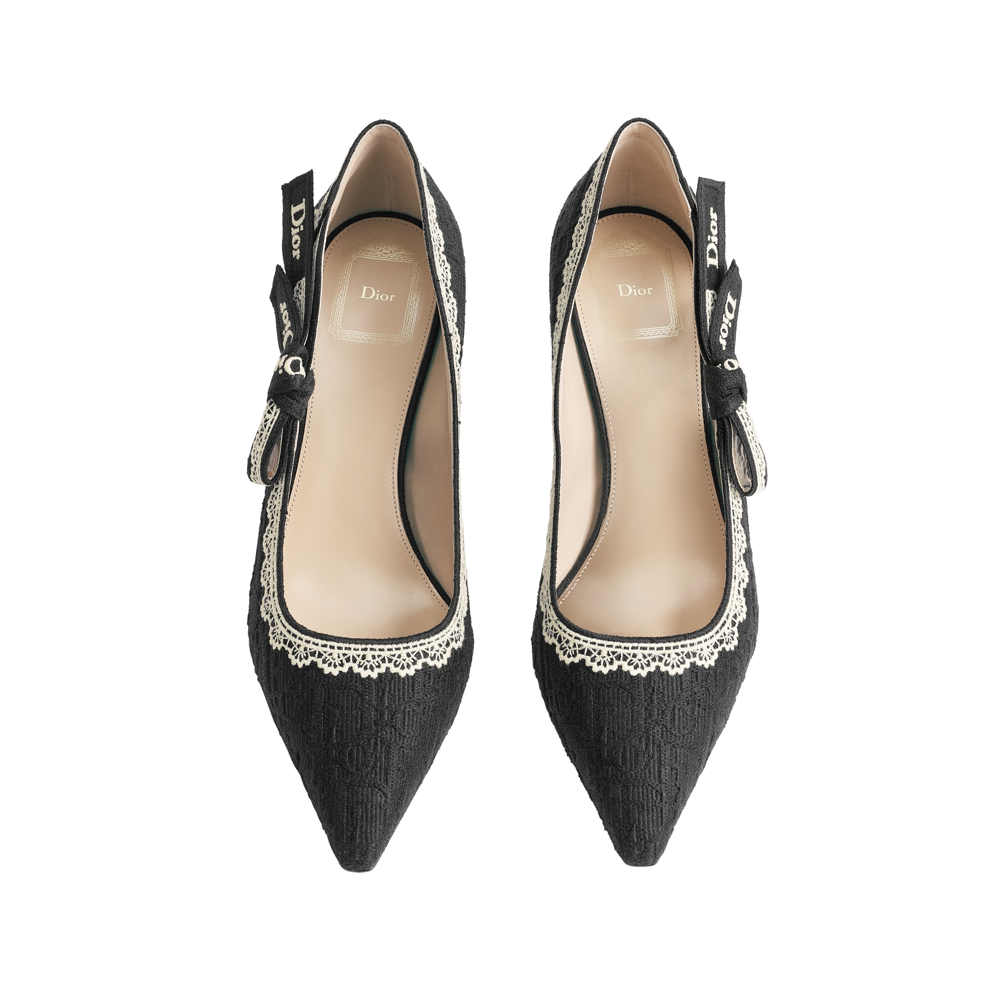J'Adior Pump Black Dior Oblique Embroidered Cotton and Beige Lace E06