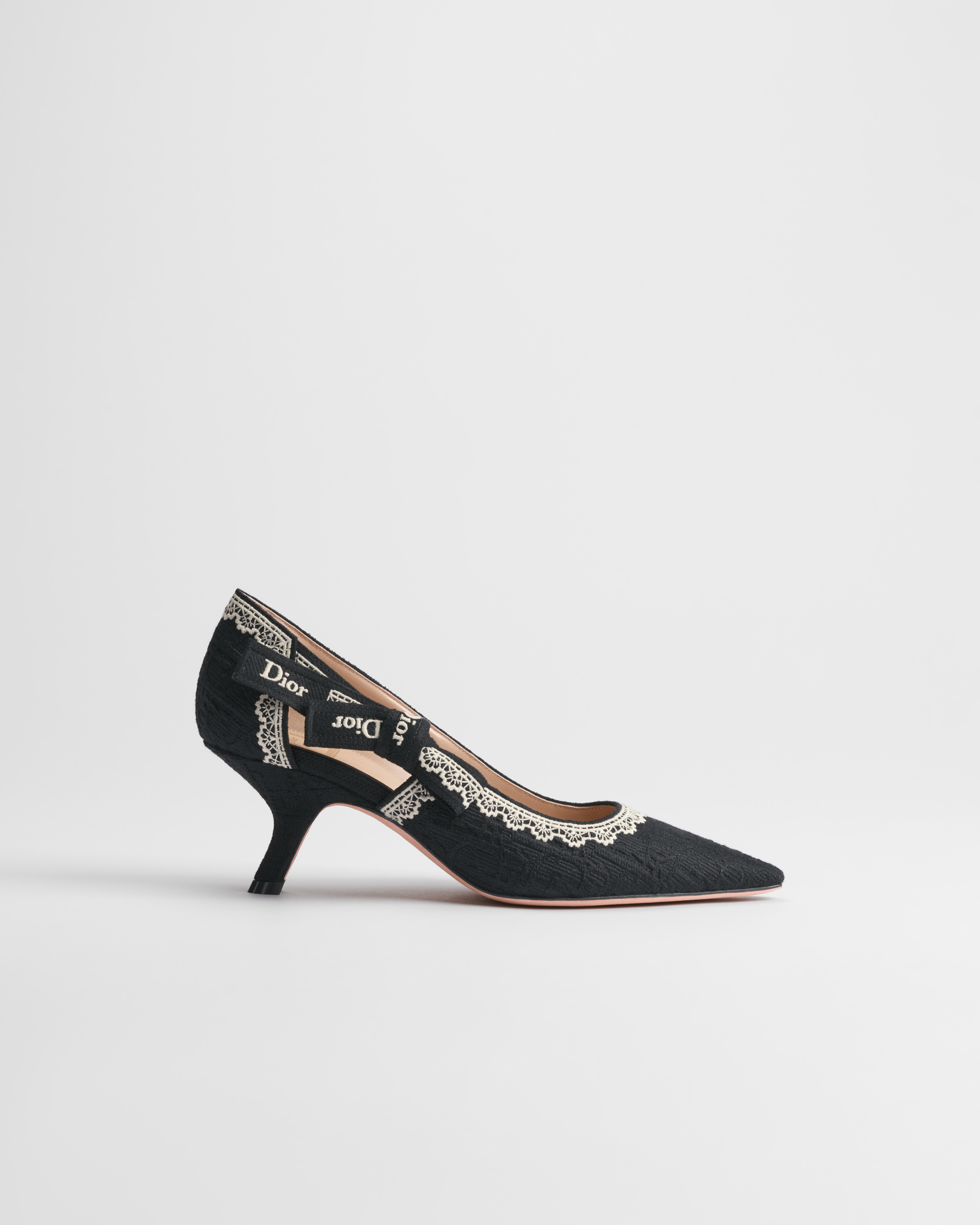 J'Adior Pump Black Dior Oblique Embroidered Cotton and Beige Lace E02