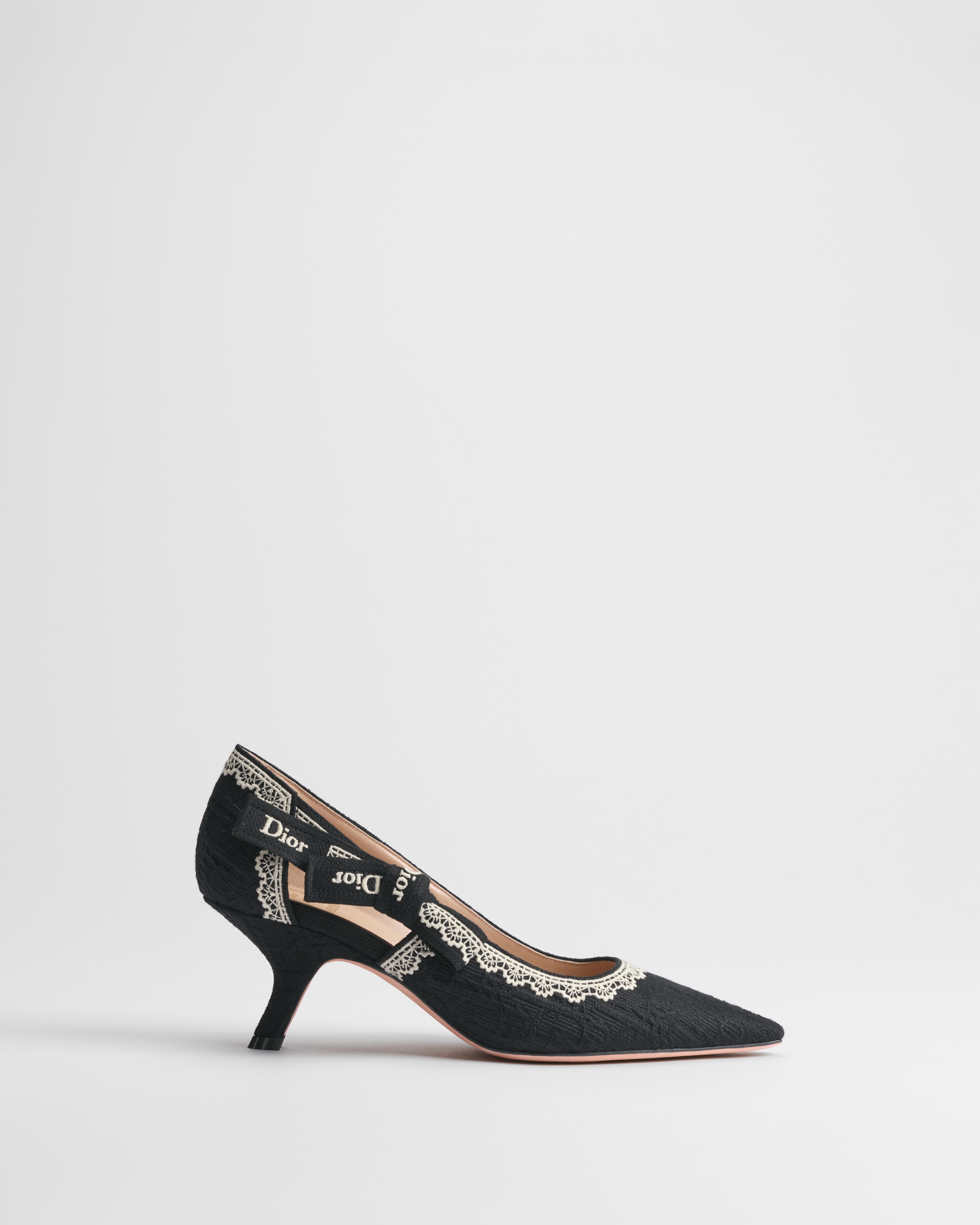 J'Adior Pump Black Dior Oblique Embroidered Cotton and Beige Lace E02