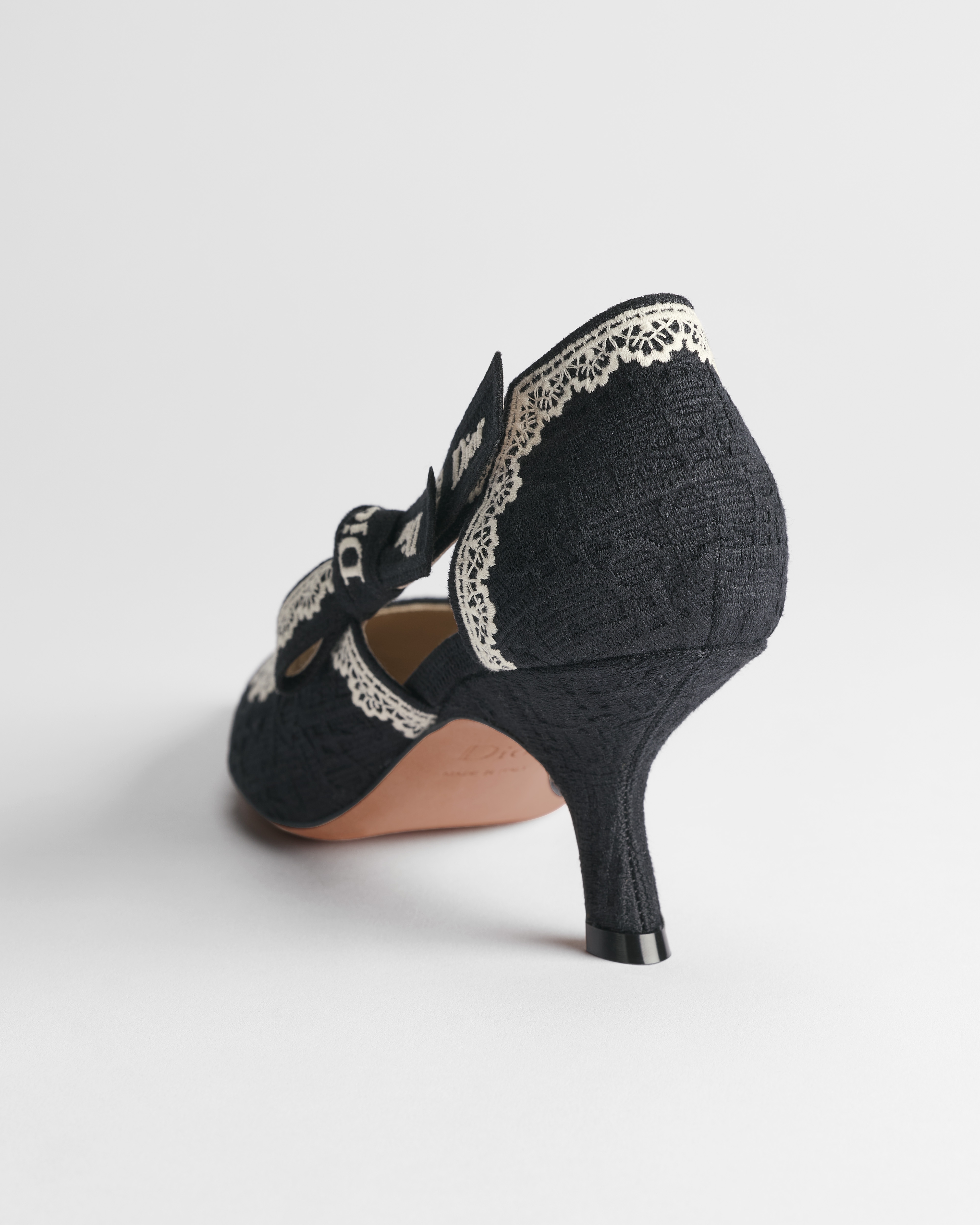 J'Adior Pump Black Dior Oblique Embroidered Cotton and Beige Lace E05