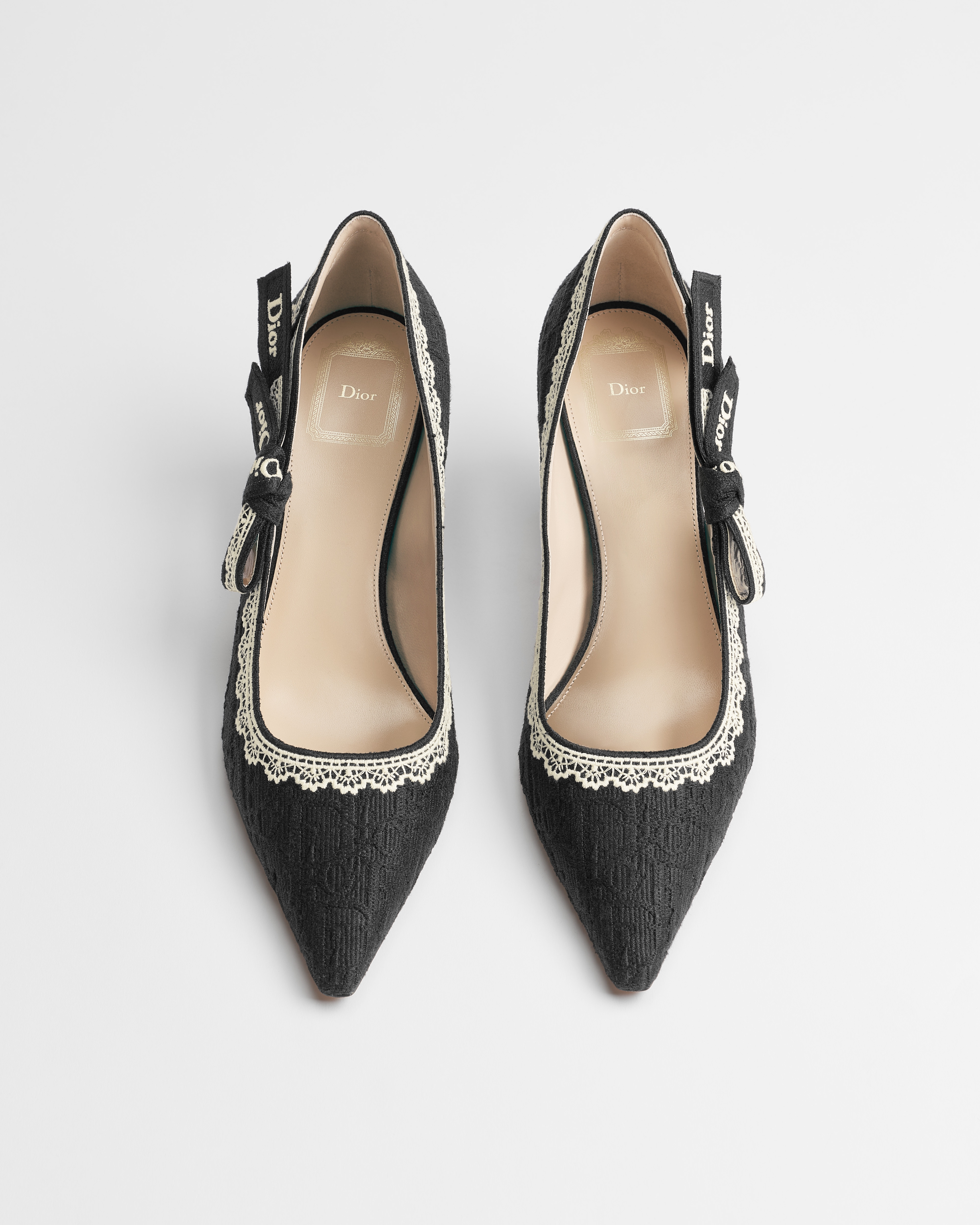 J'Adior Pump Black Dior Oblique Embroidered Cotton and Beige Lace E06