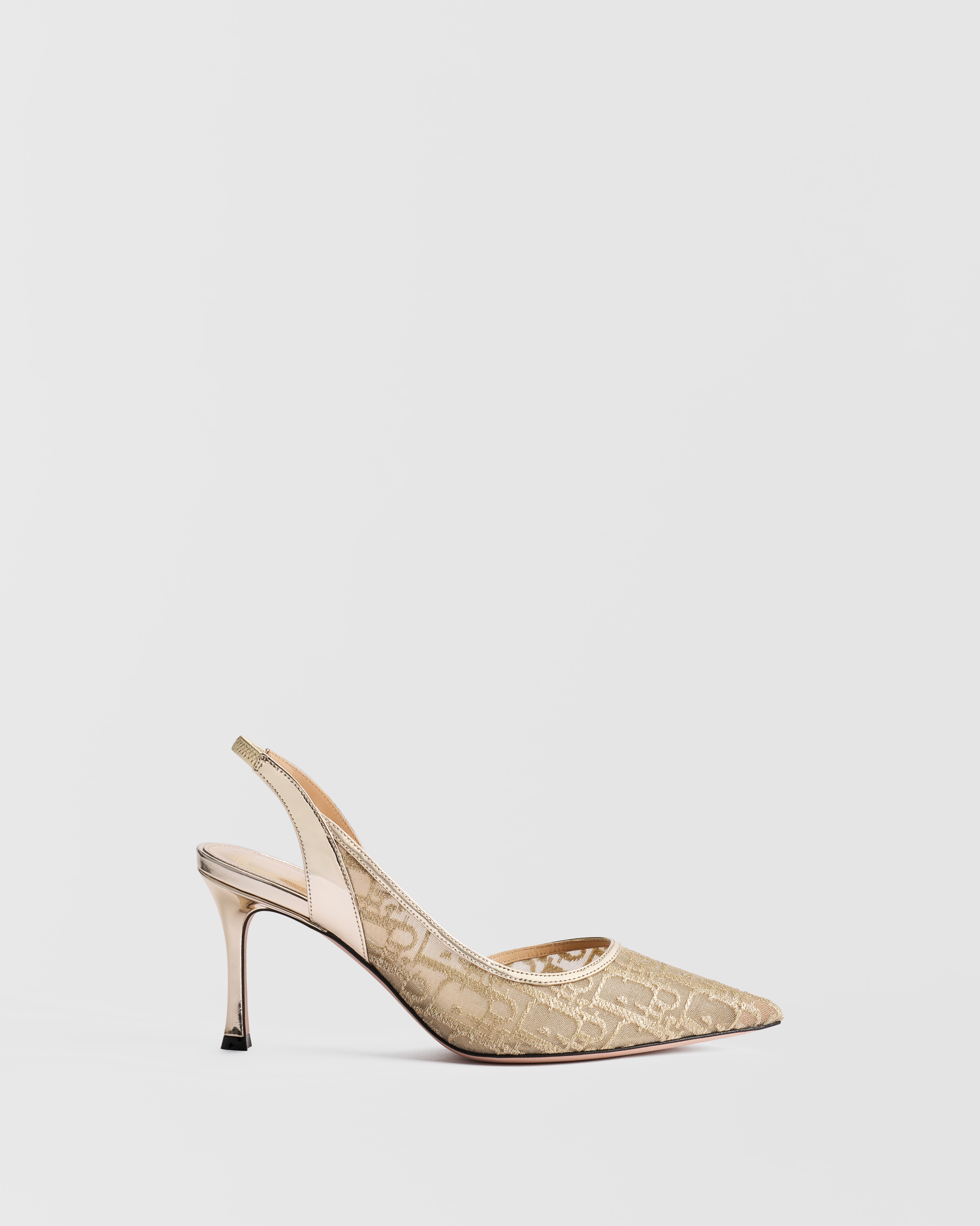 Adiorable Slingback Pump Dior Oblique Mesh Embroidered with Gold-Tone Metallic Thread E02