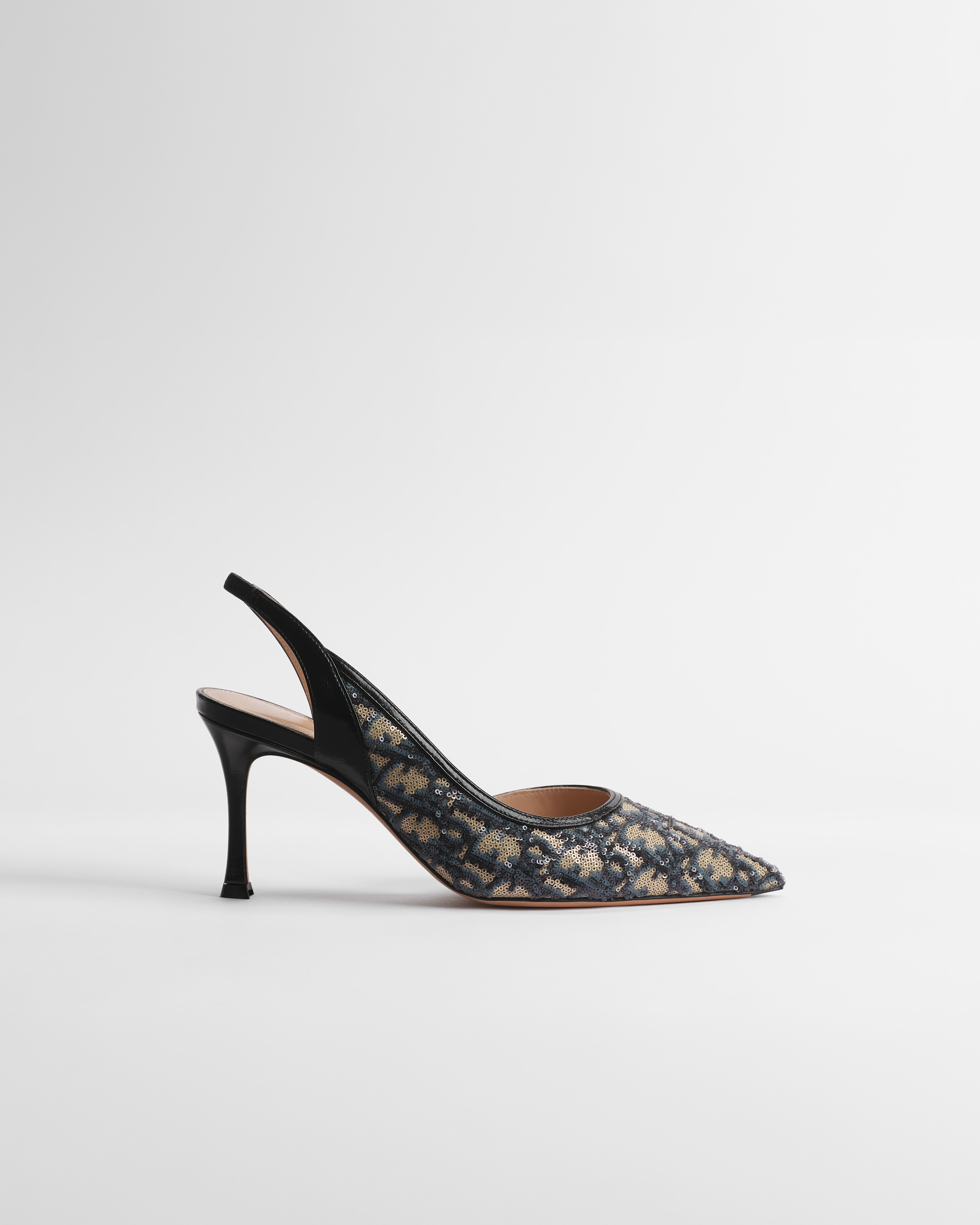 Adiorable Slingback Pump Blue Dior Oblique Fabric Embroidered with Sequins E02