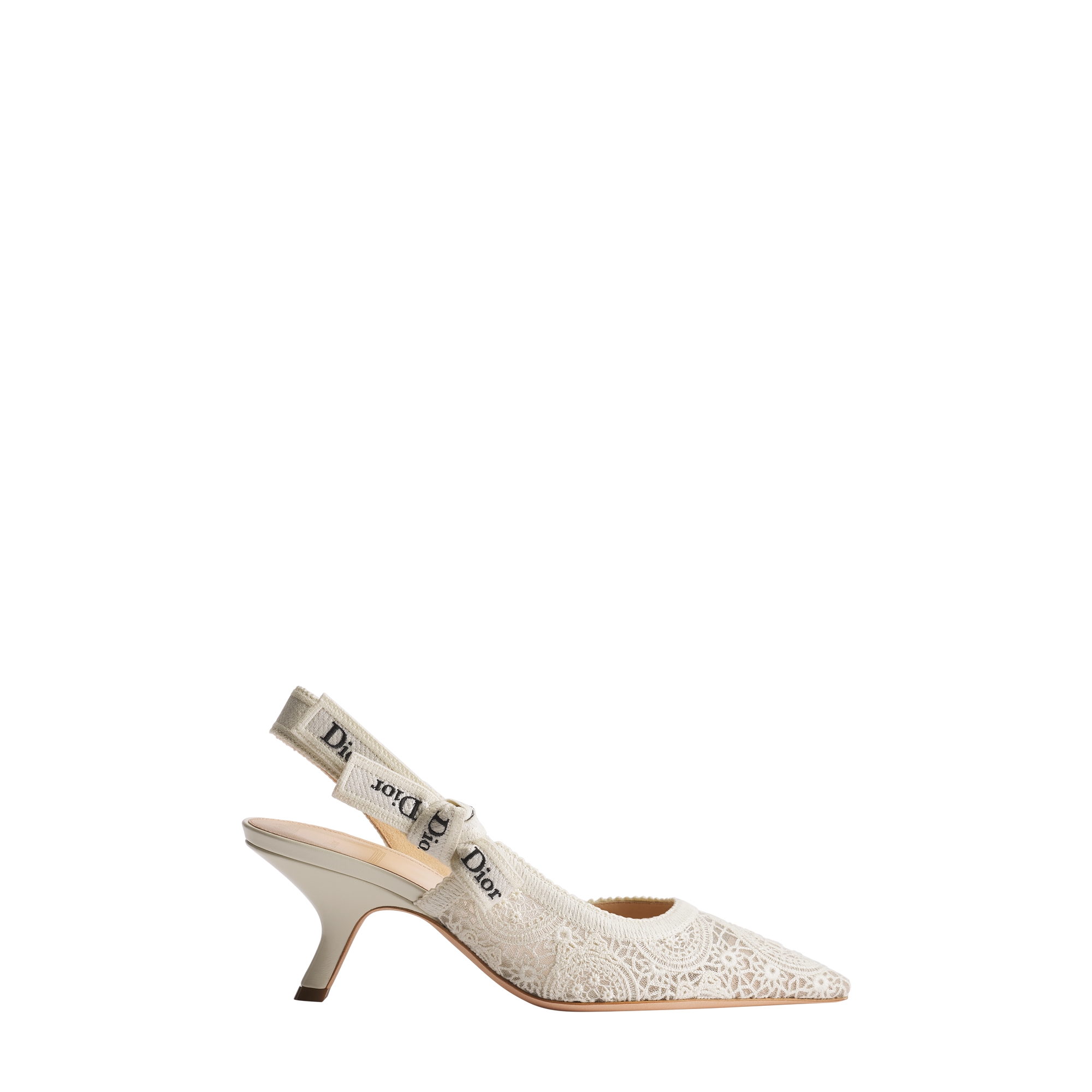 Dioriviera J'Adior Slingback Pump White Crochet-Effect Embroidered Tulle E02