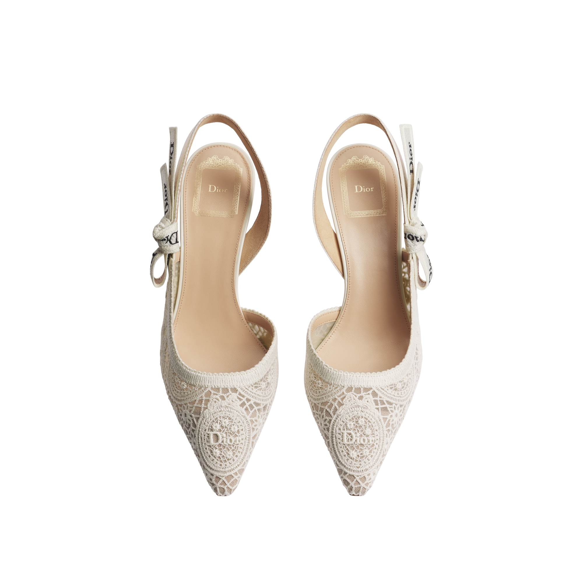 Dioriviera J'Adior Slingback Pump White Crochet-Effect Embroidered Tulle E06