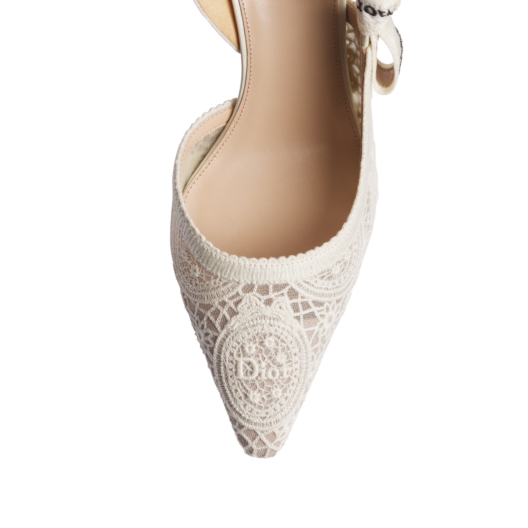 Dioriviera J'Adior Slingback Pump White Crochet-Effect Embroidered Tulle E10