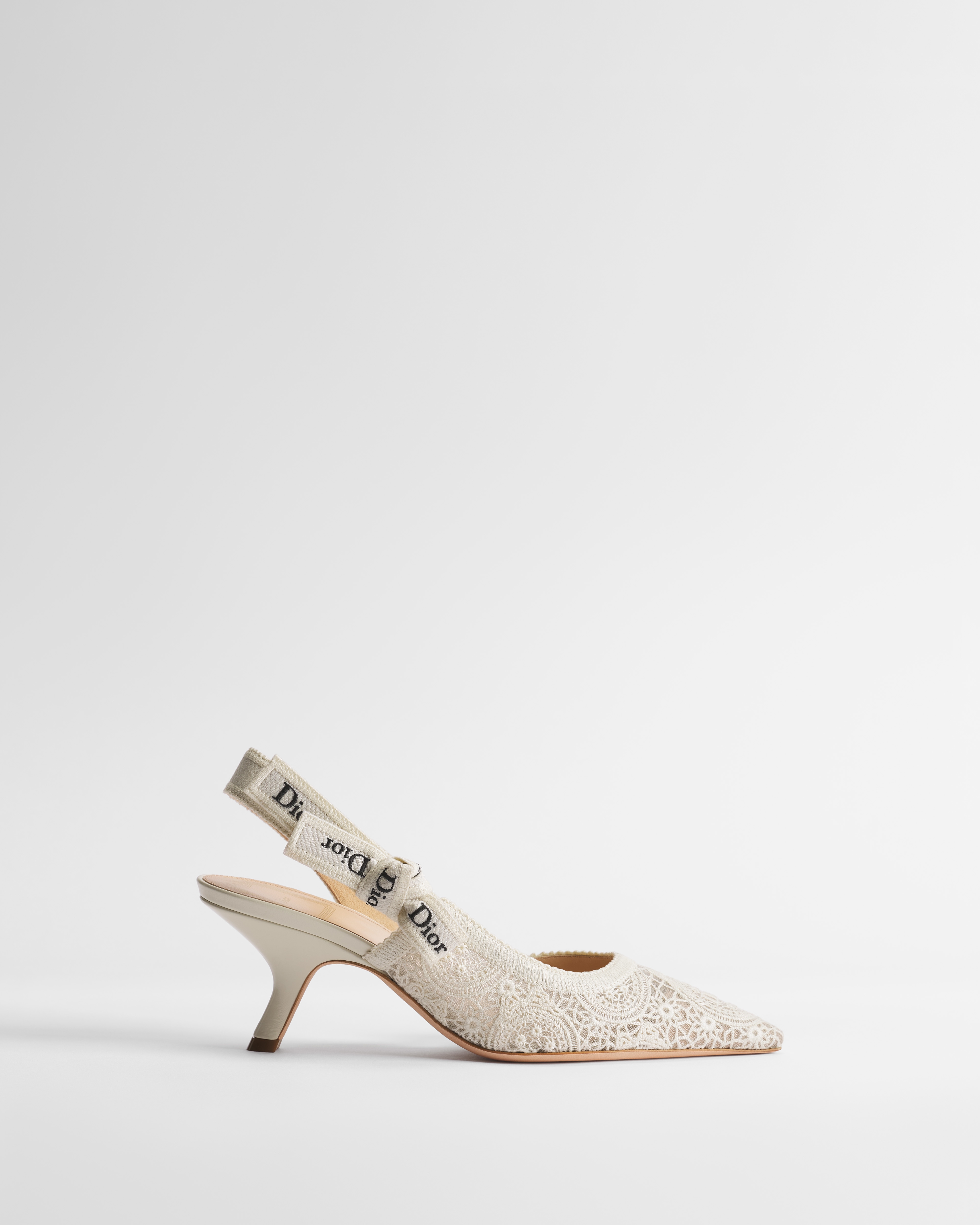 Dioriviera J'Adior Slingback Pump White Crochet-Effect Embroidered Tulle E02
