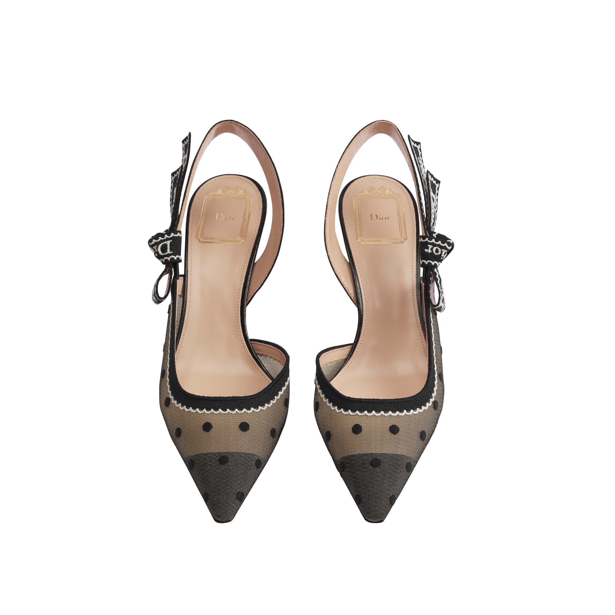 J'Adior Slingback Pump Black Embroidered Tulle and White Plumetis E06