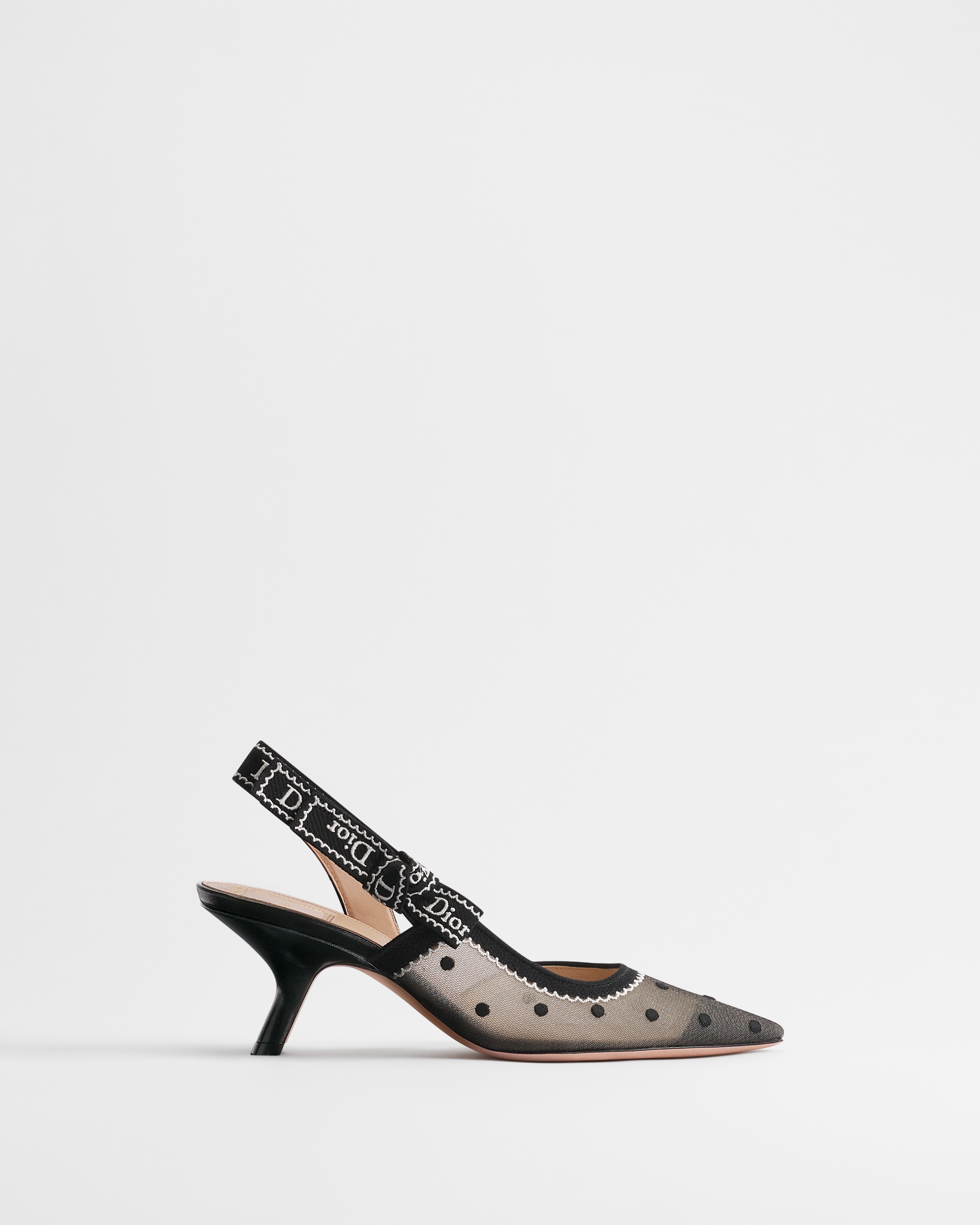 J'Adior Slingback Pump Black Embroidered Tulle and White Plumetis E02