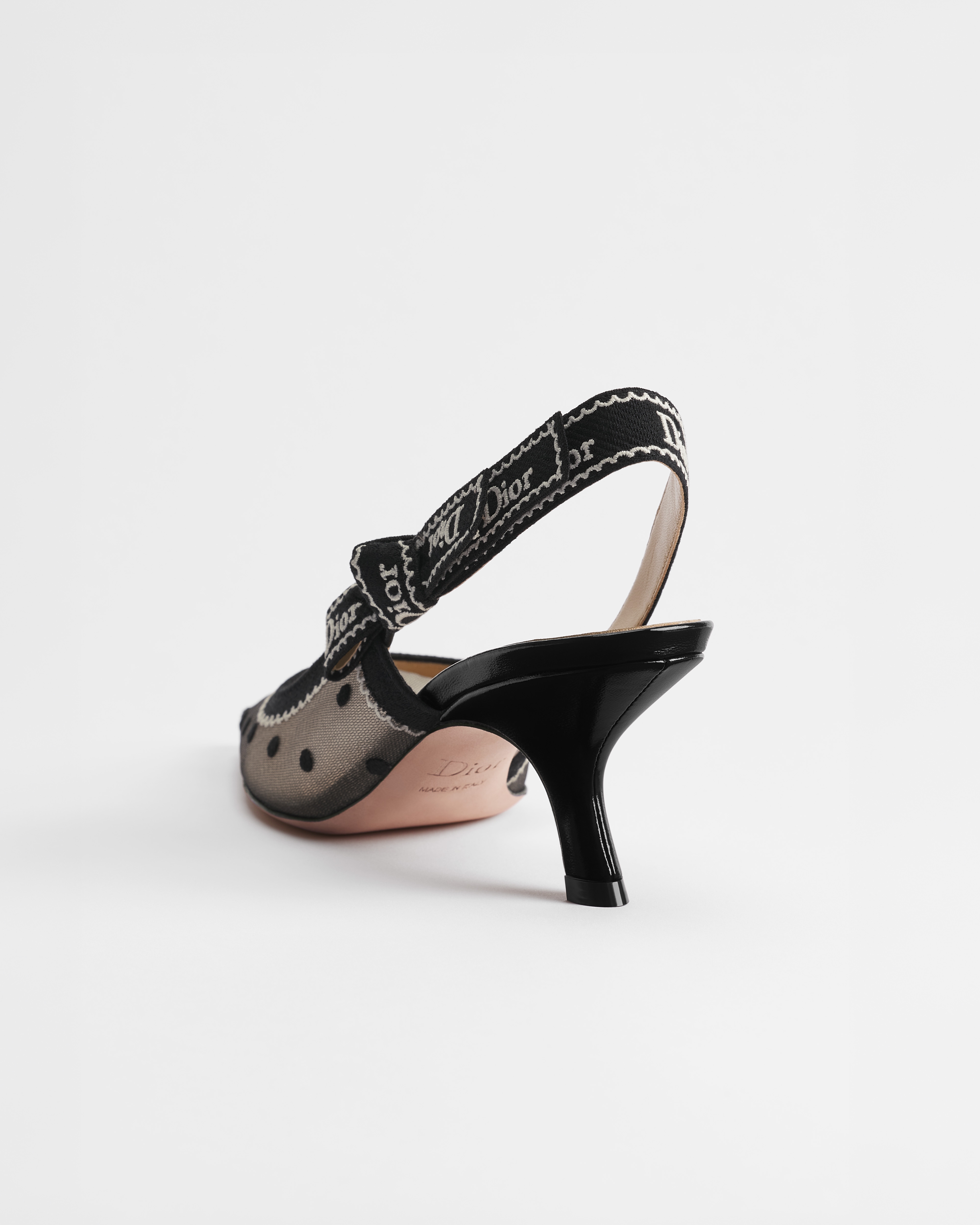 J'Adior Slingback Pump Black Embroidered Tulle and White Plumetis E05