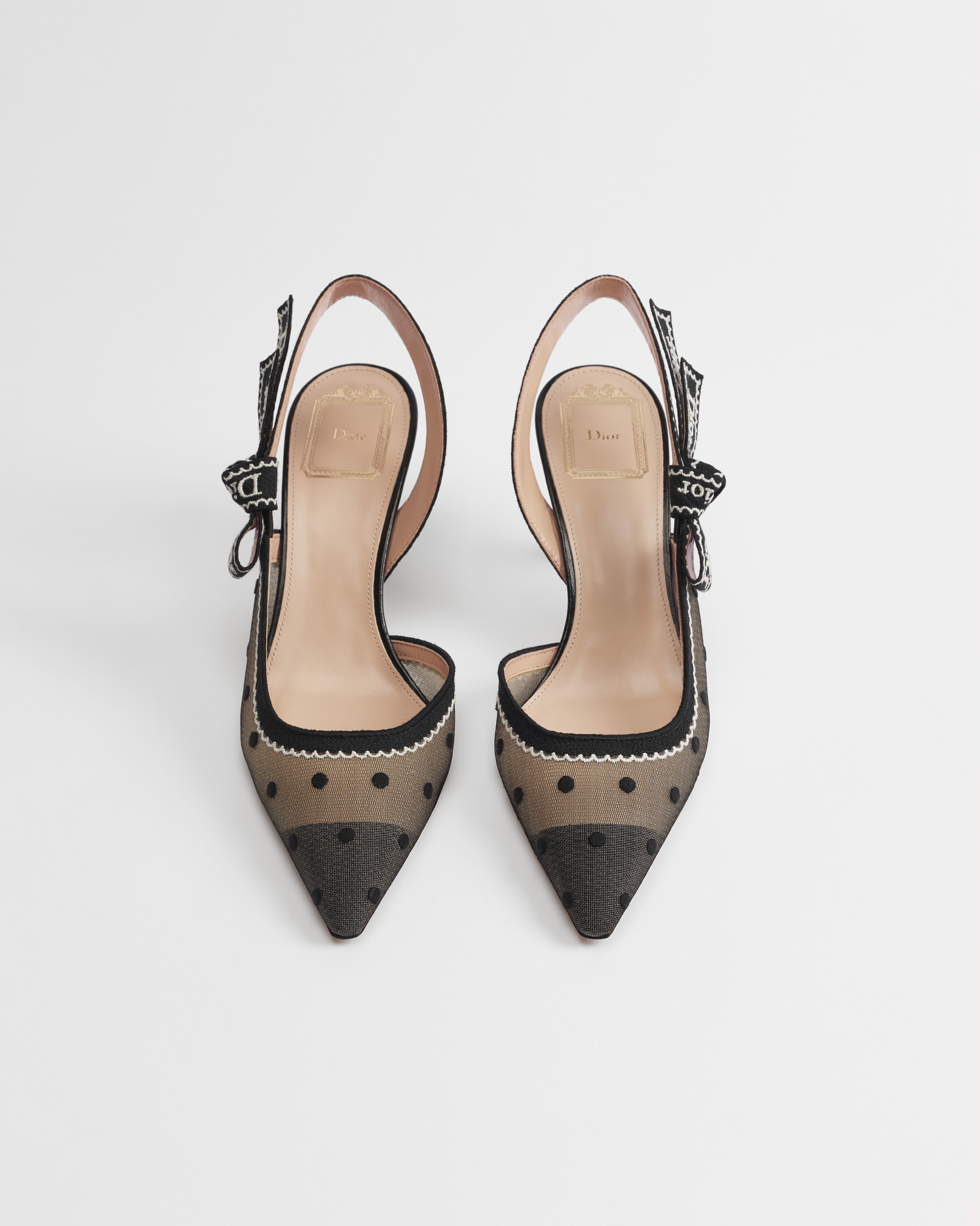 J'Adior Slingback Pump Black Embroidered Tulle and White Plumetis E06