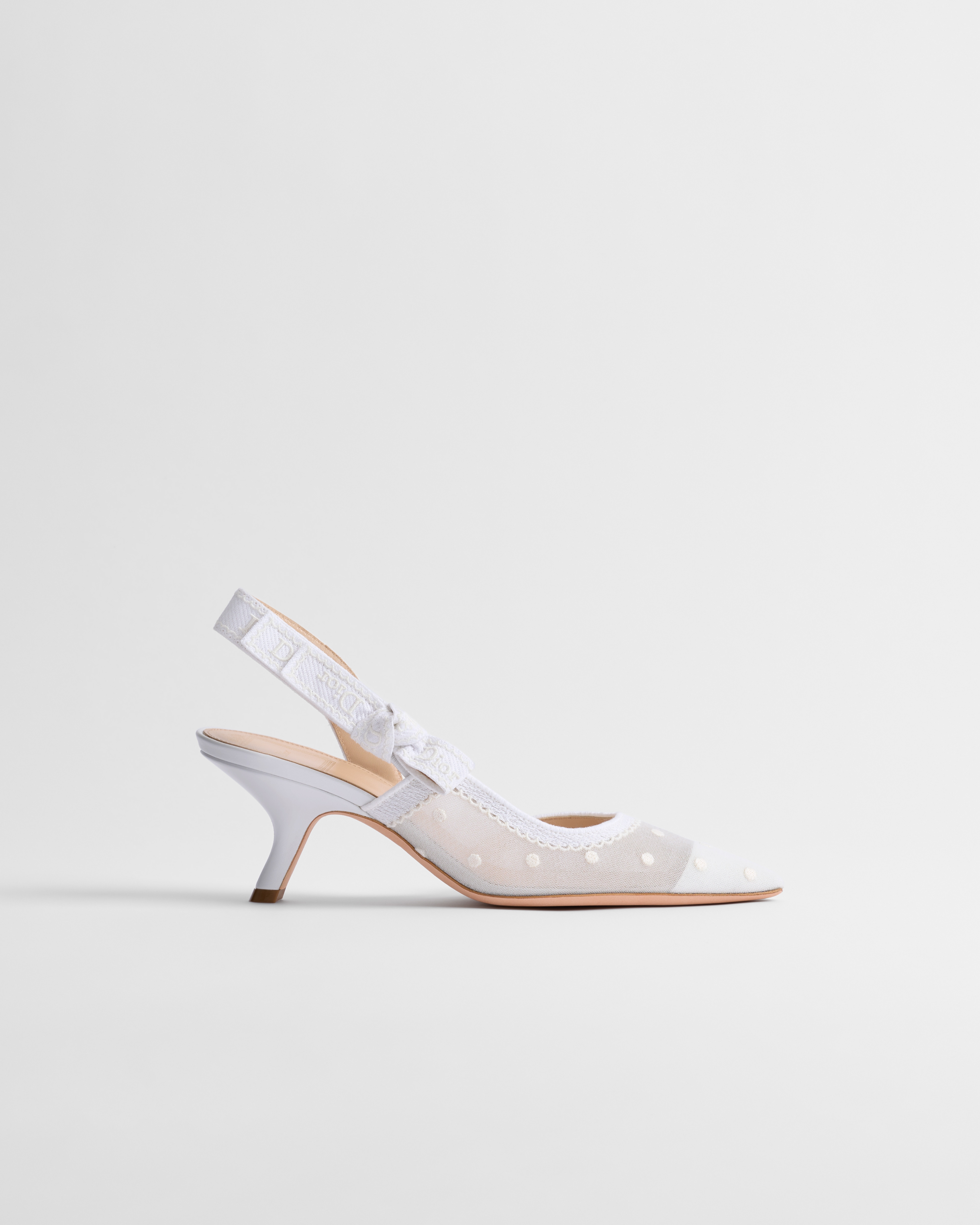 J'Adior Slingback Pump White Embroidered Tulle and Plumetis E02