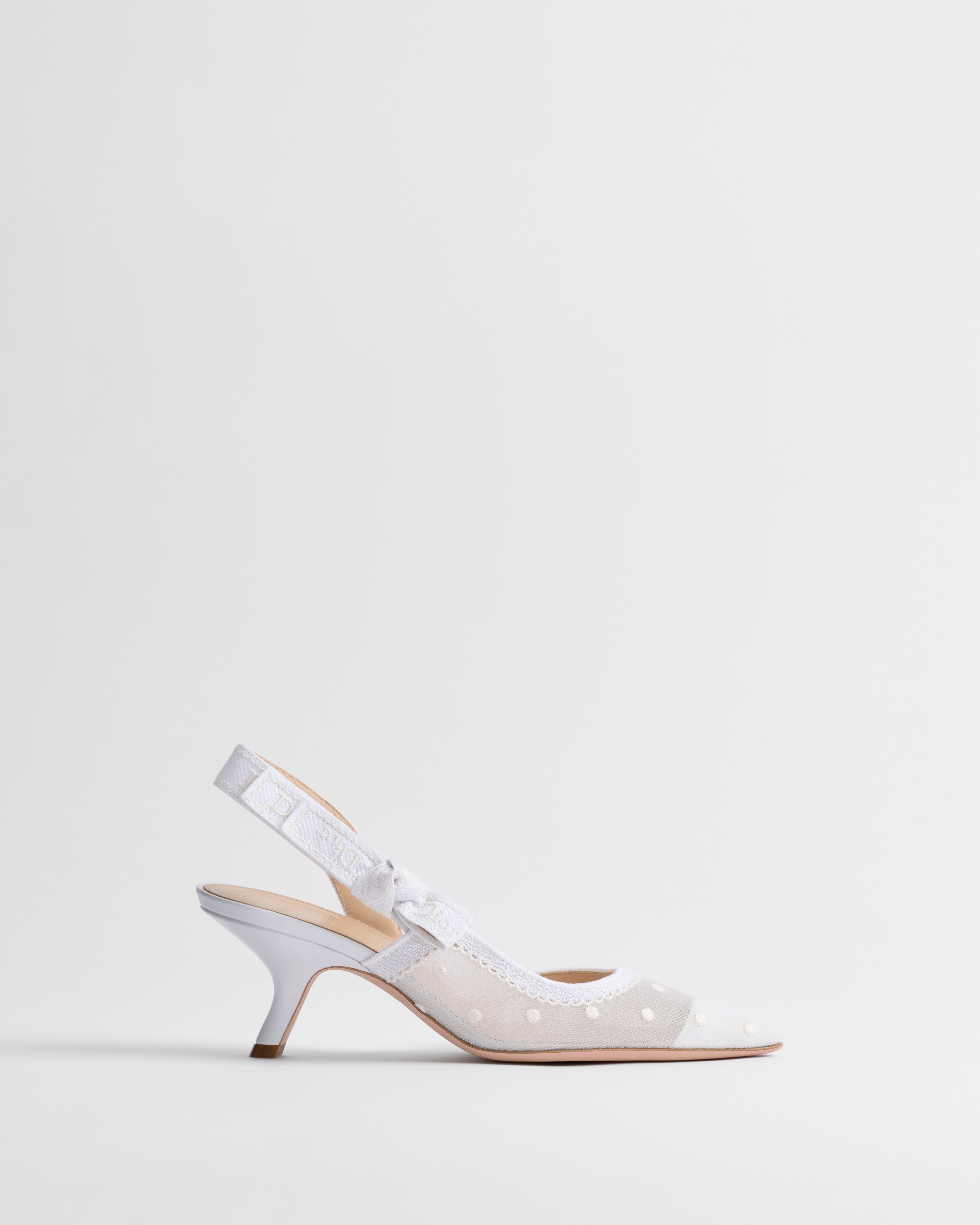 J'Adior Slingback Pump White Embroidered Tulle and Plumetis E02