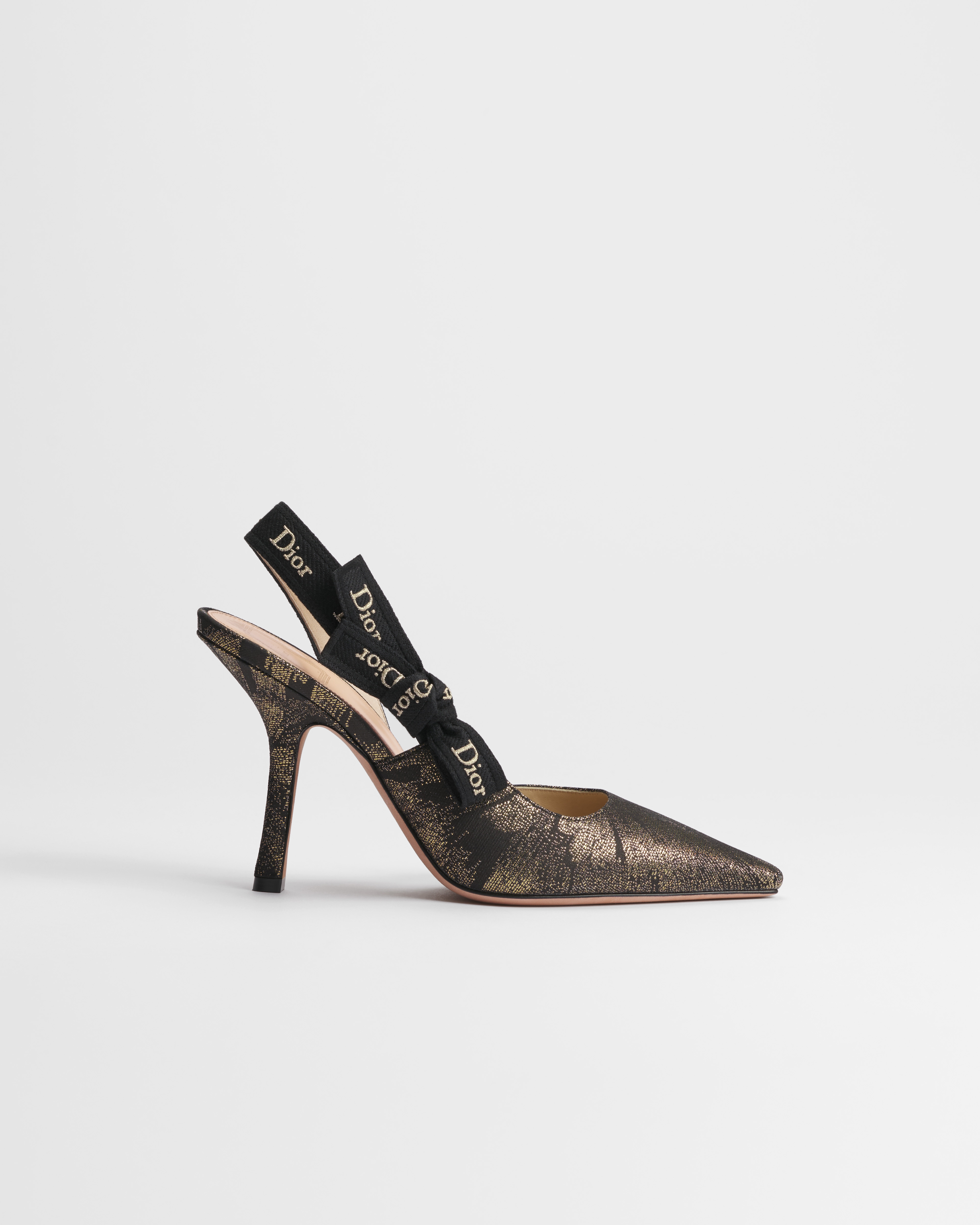J'Adior Slingback Pump Black and Gold-Tone Dior Byzance Feathers Jacquard E02