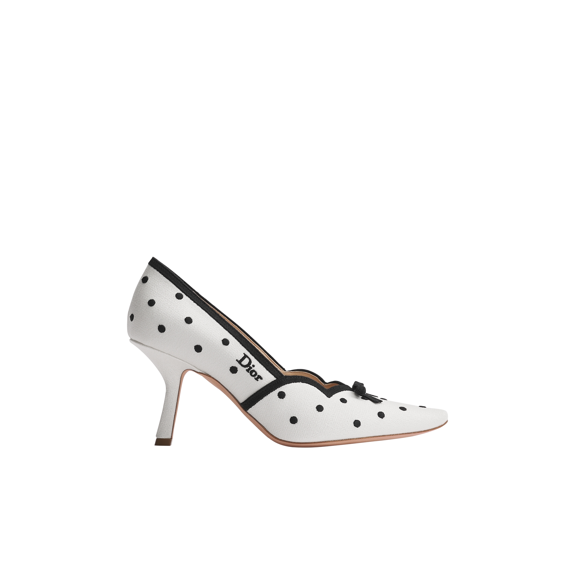Dior Romance Pump White Cotton Embroidered with Black PolkaDior Motif E02
