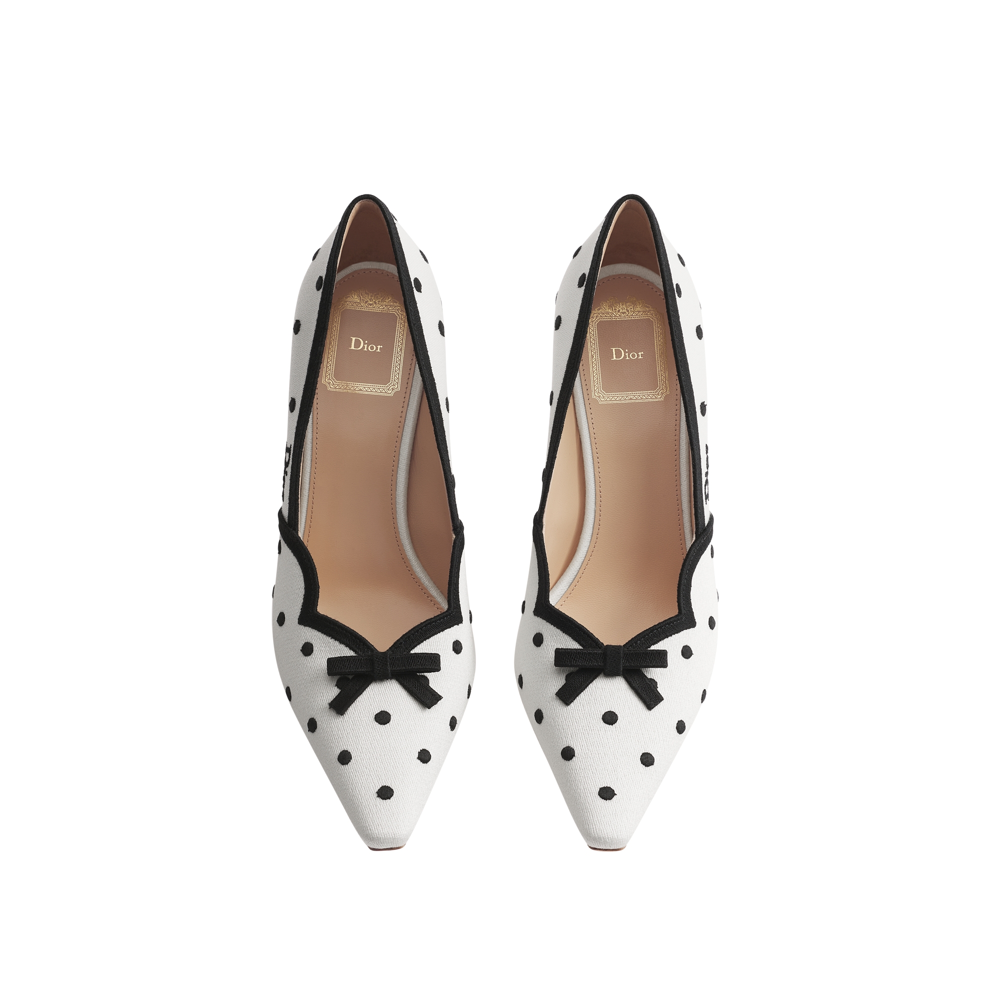 Dior Romance Pump White Cotton Embroidered with Black PolkaDior Motif E06