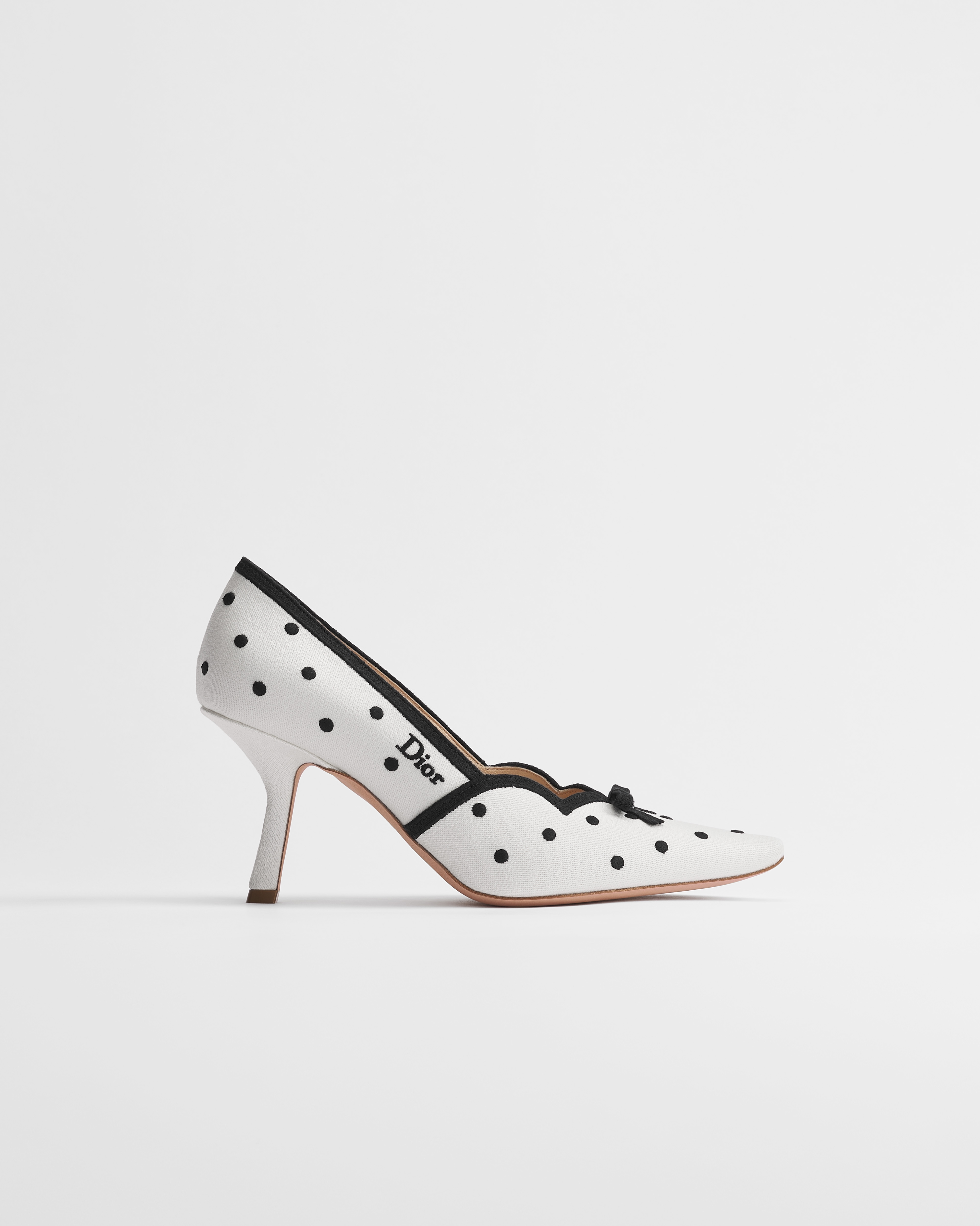 Dior Romance Pump White Cotton Embroidered with Black PolkaDior Motif E02