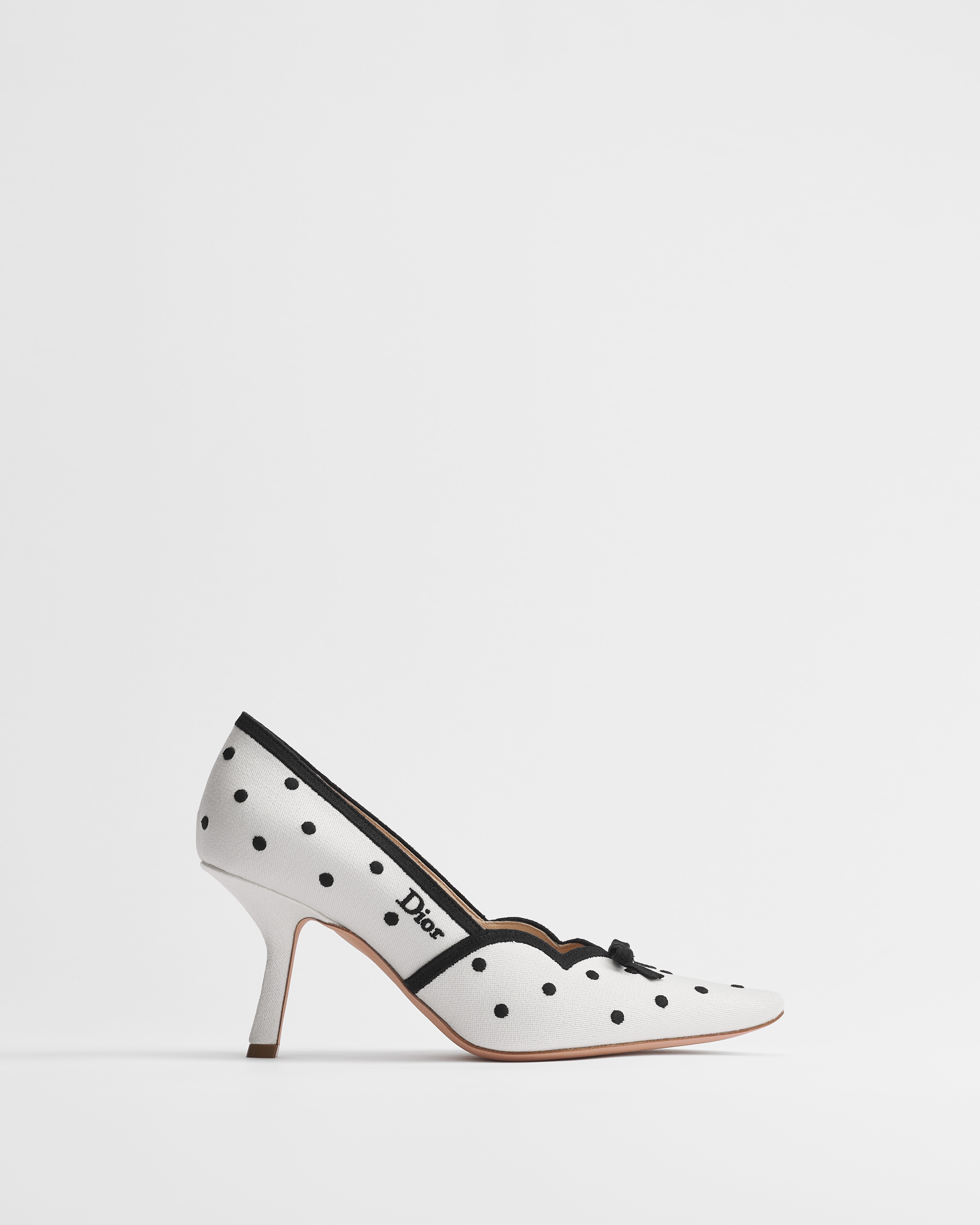 Dior Romance Pump White Cotton Embroidered with Black PolkaDior Motif E02