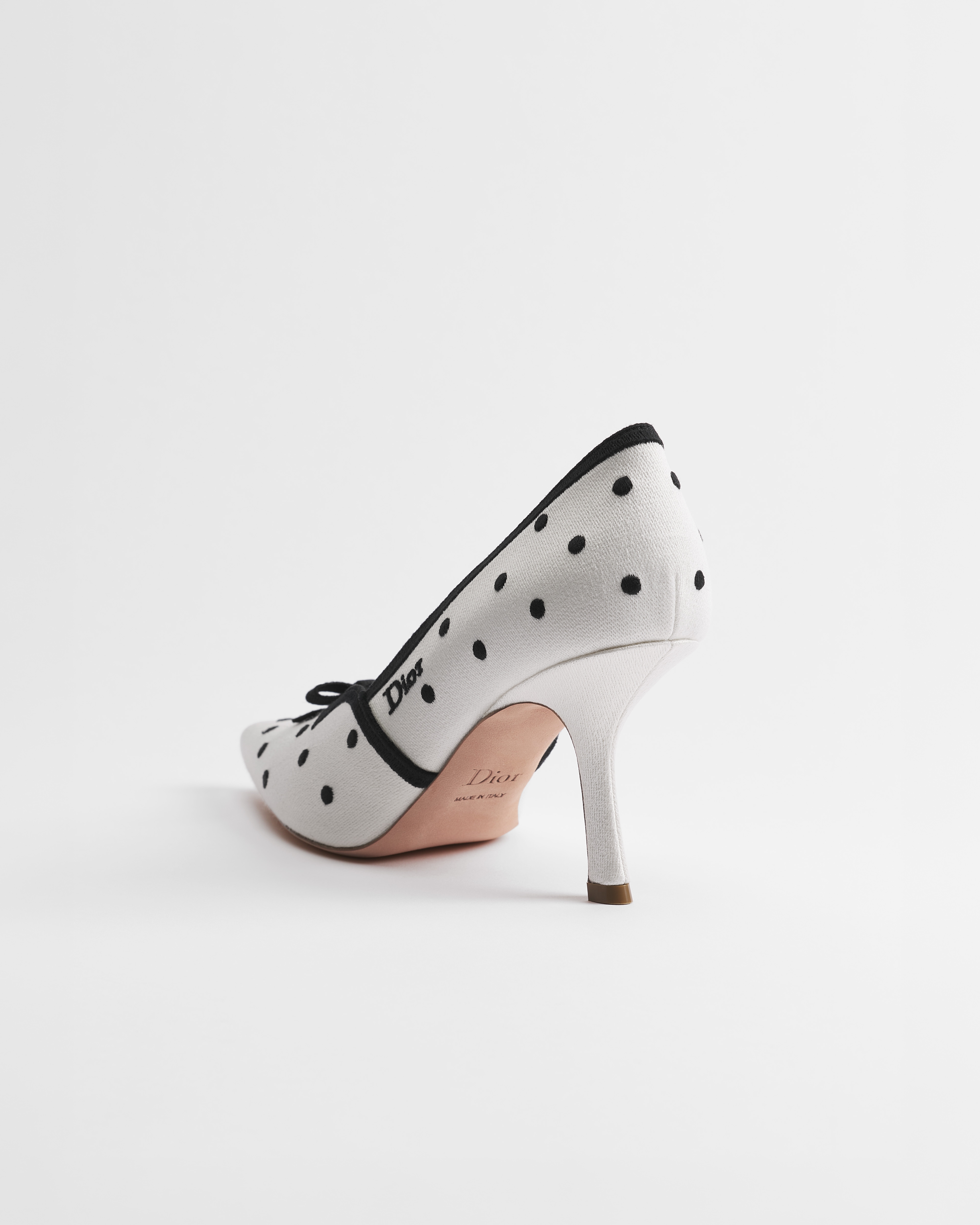 Dior Romance Pump White Cotton Embroidered with Black PolkaDior Motif E05