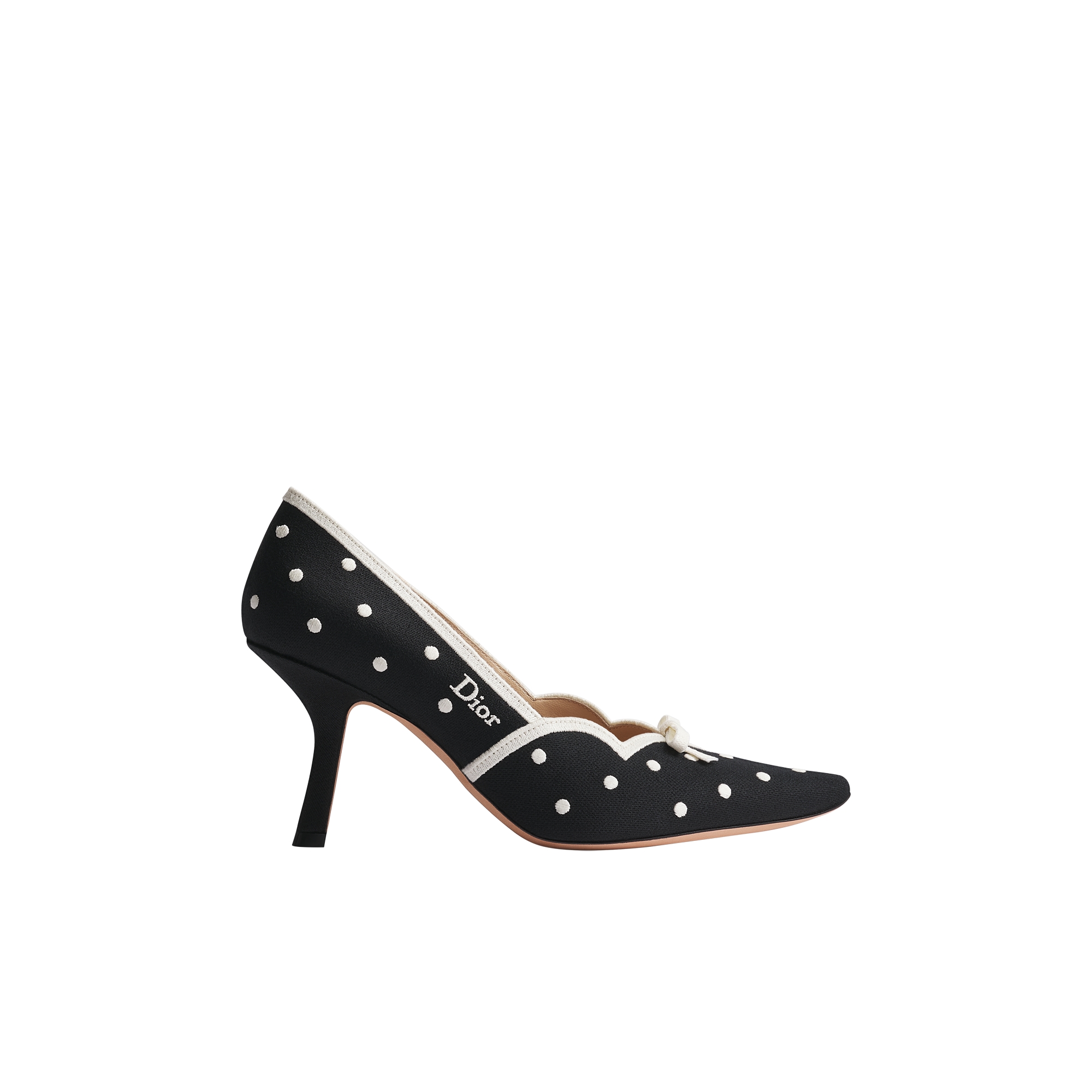  Black Cotton Embroidered with White PolkaDior Motif