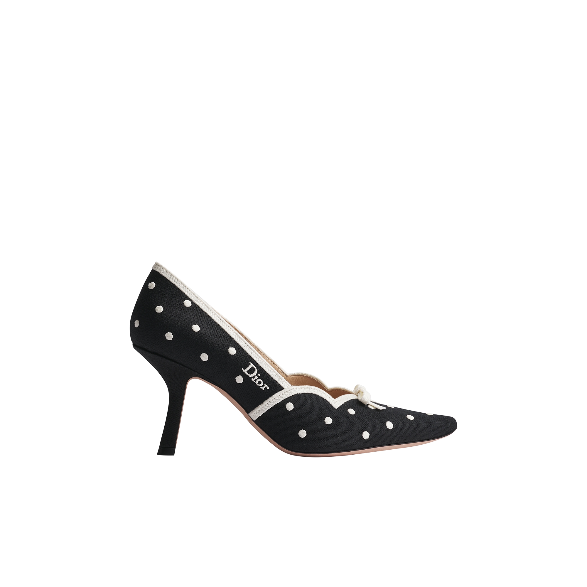 Dior Romance Pump Black Cotton Embroidered with White PolkaDior Motif E02