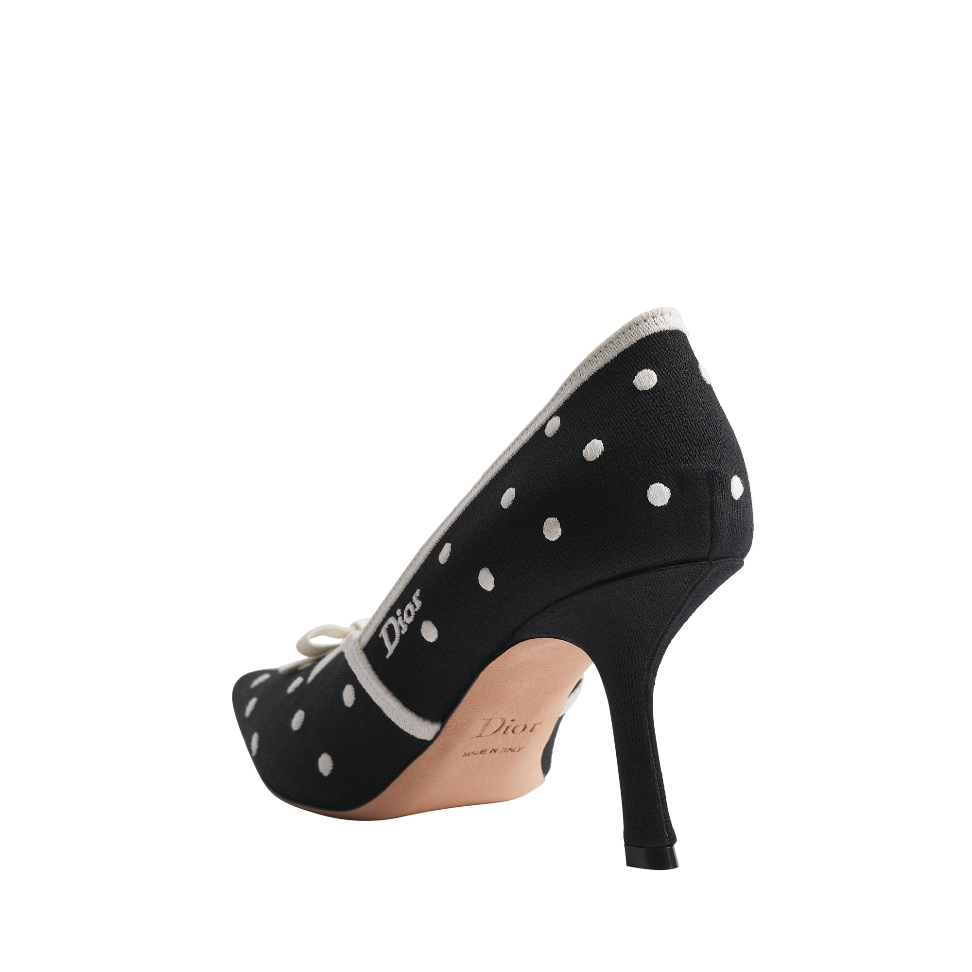 Dior Romance Pump Black Cotton Embroidered with White PolkaDior Motif E05