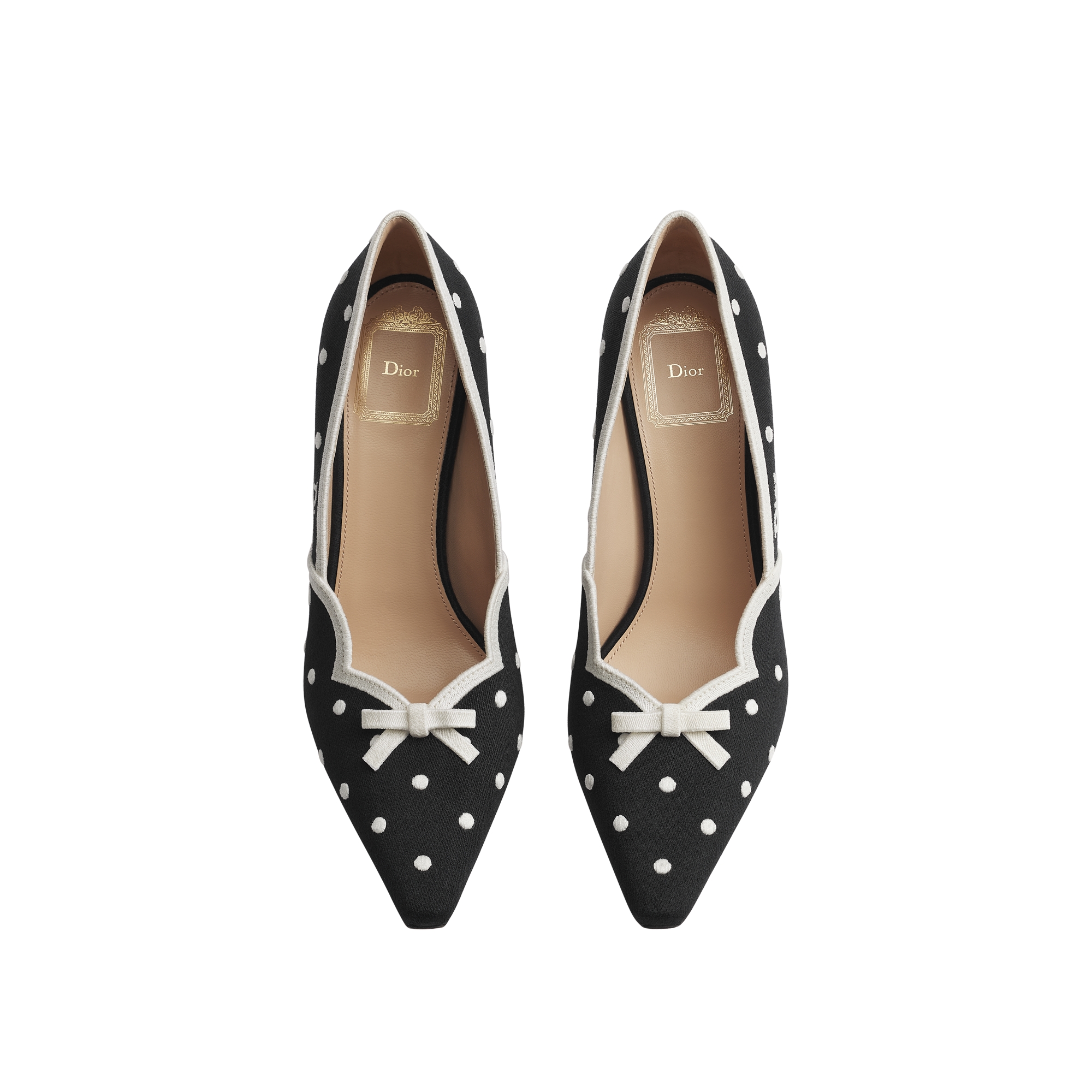 Dior Romance Pump Black Cotton Embroidered with White PolkaDior Motif E06