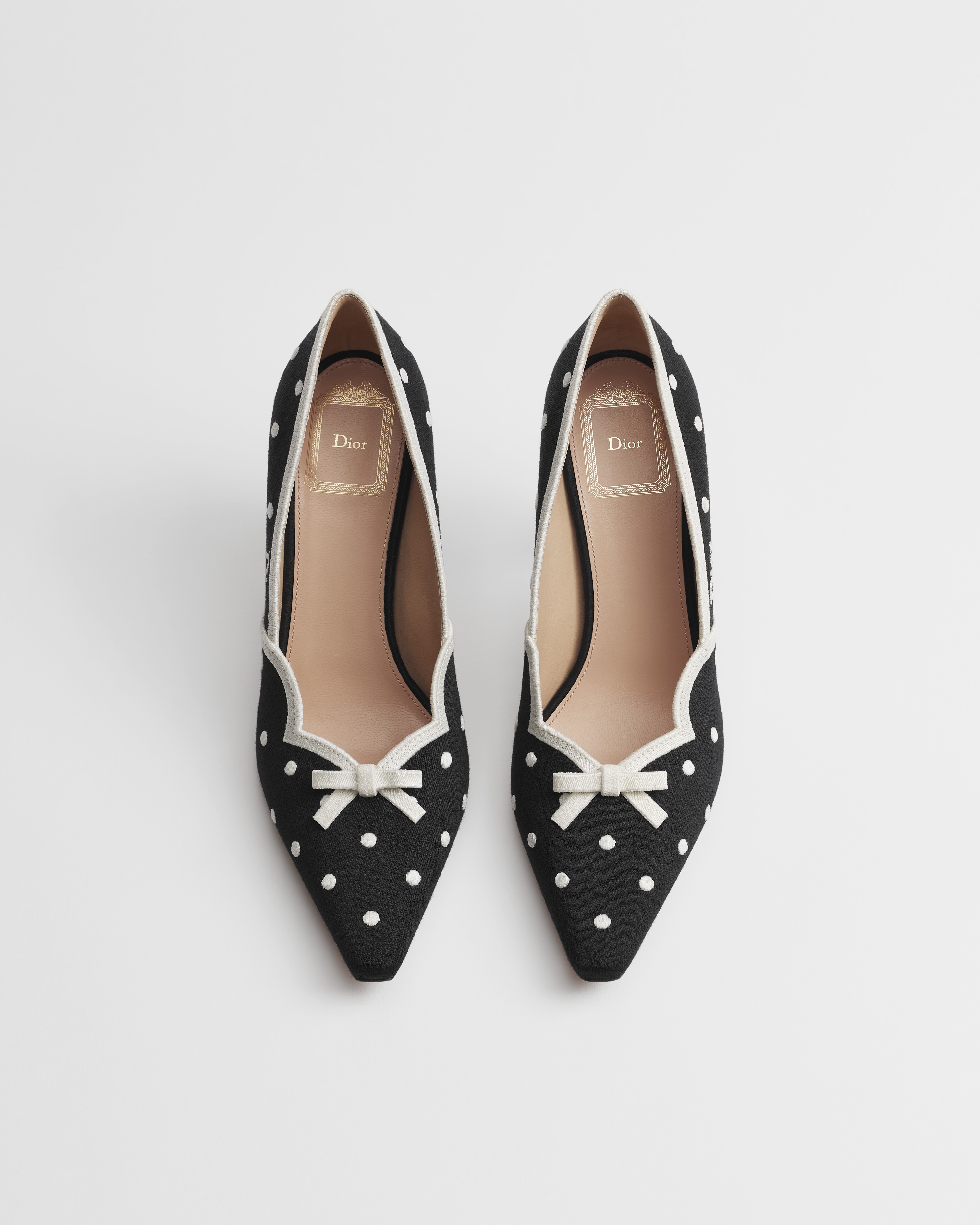 Dior Romance Pump Black Cotton Embroidered with White PolkaDior Motif E06