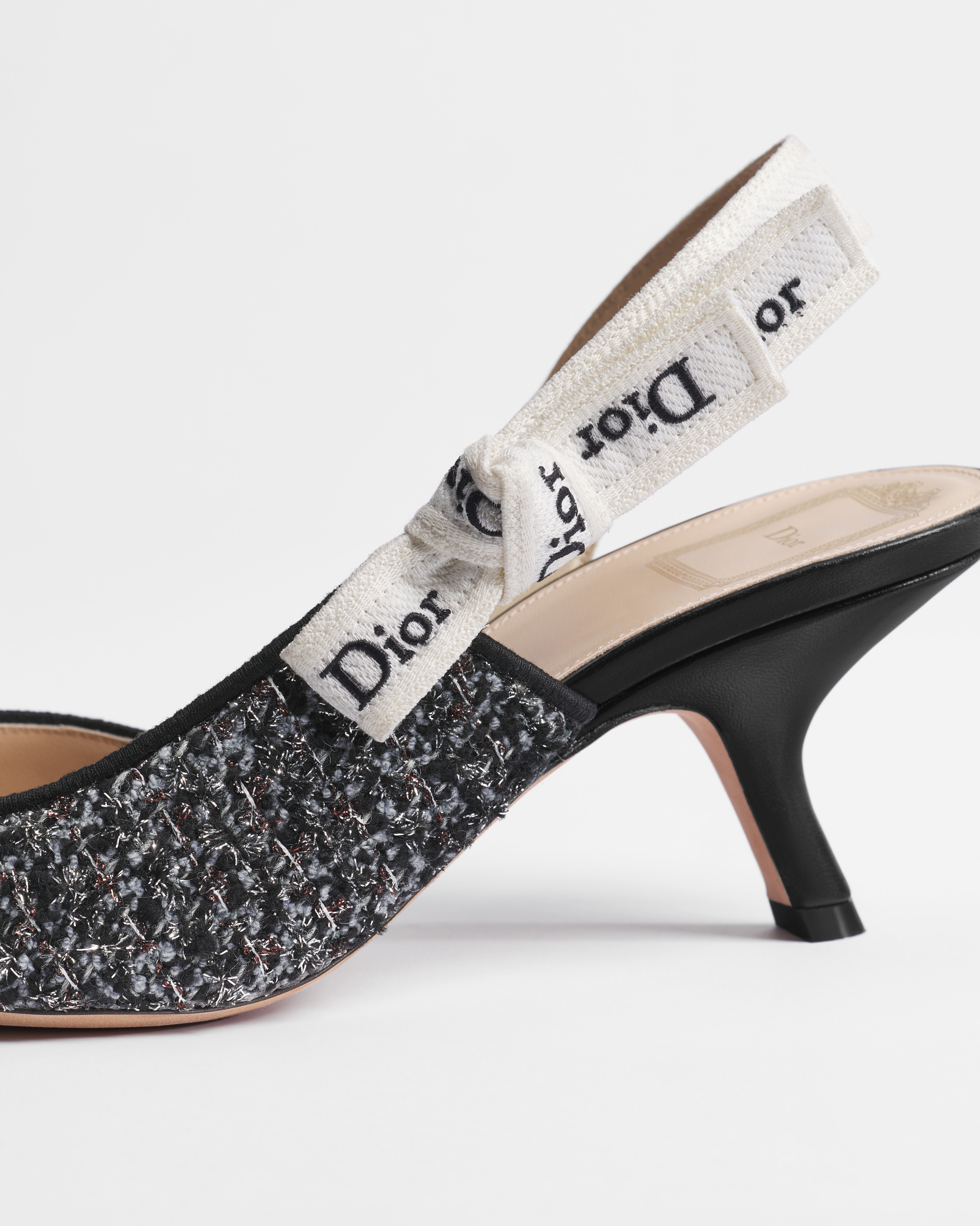 J'Adior Slingback Pump Gray and Black Bouclé Knit E09