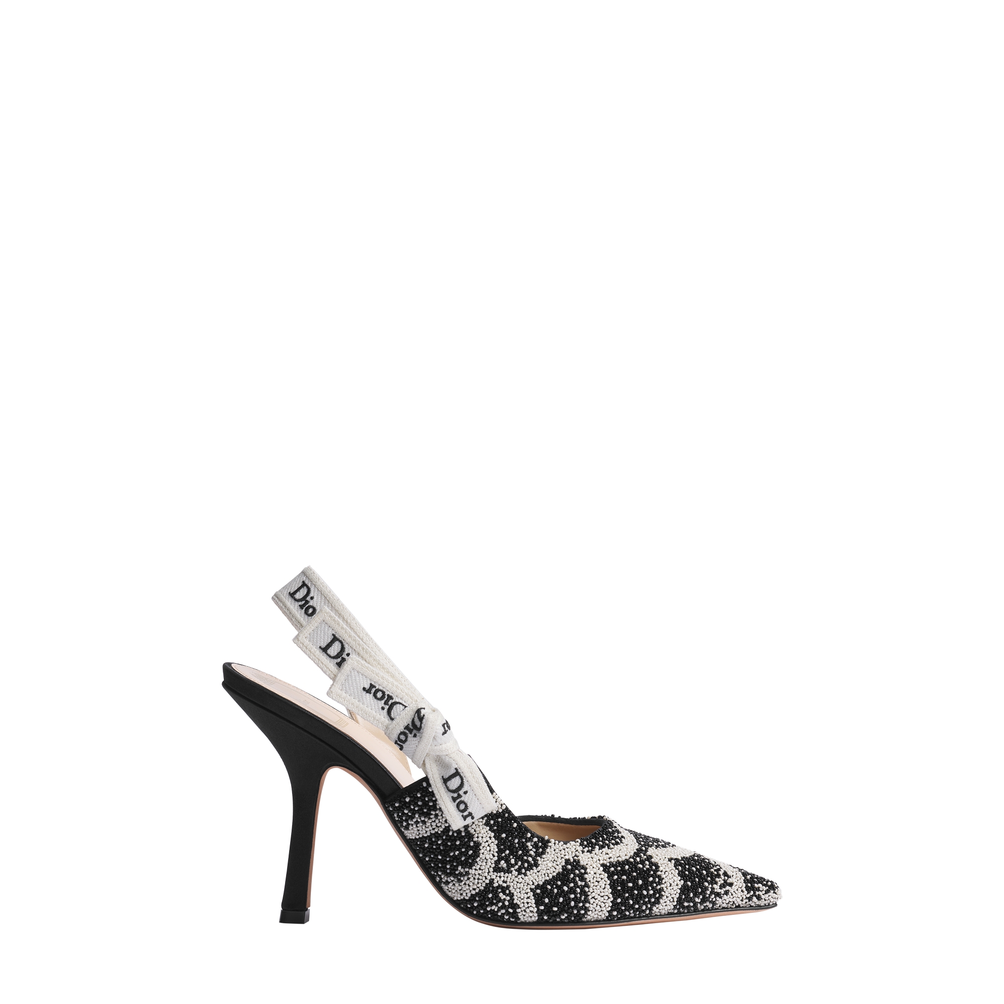 J'Adior Slingback Pump Black and White Dior Junon Bead-Embroidered Satin E02