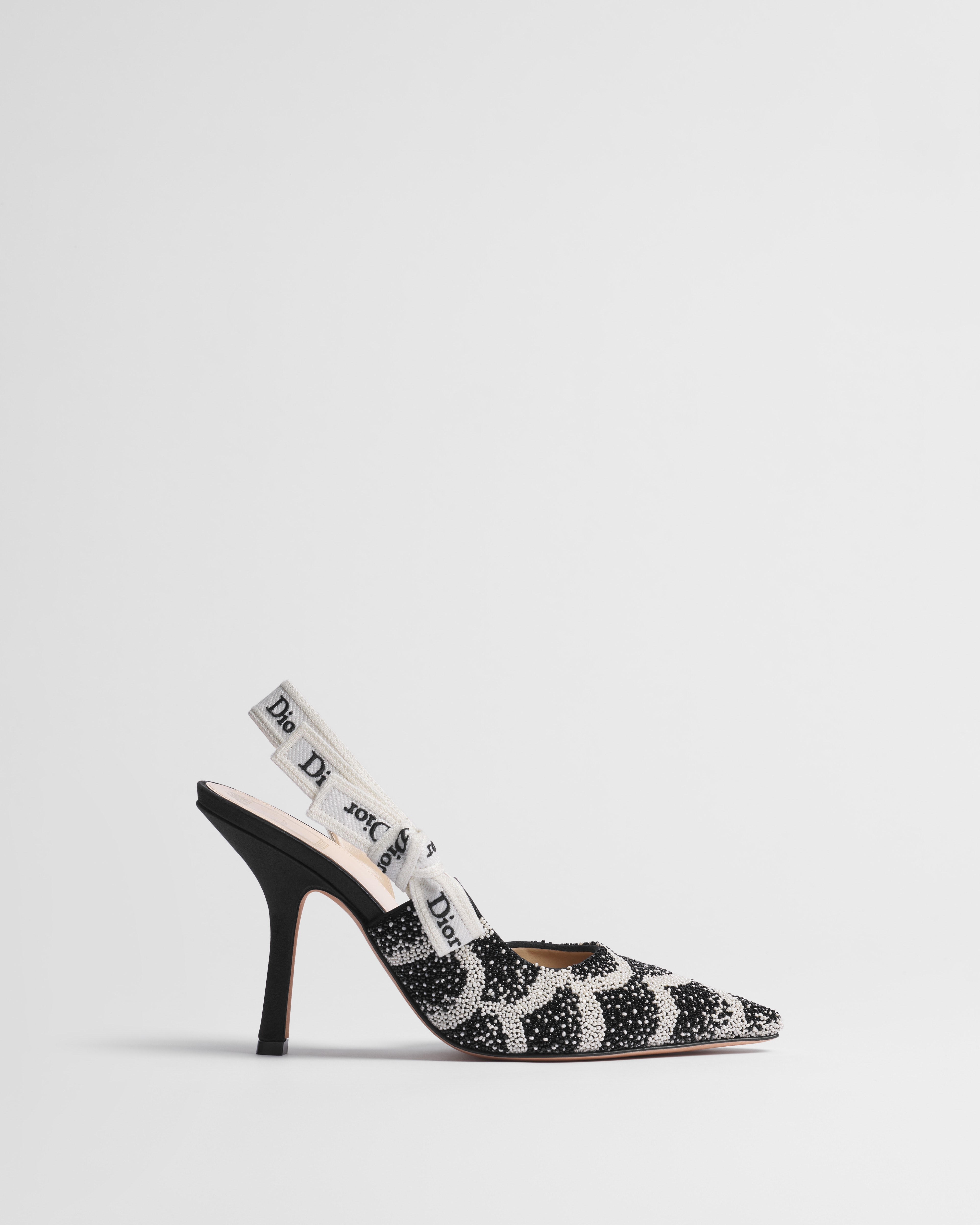 J'Adior Slingback Pump Black and White Dior Junon Bead-Embroidered Satin E02