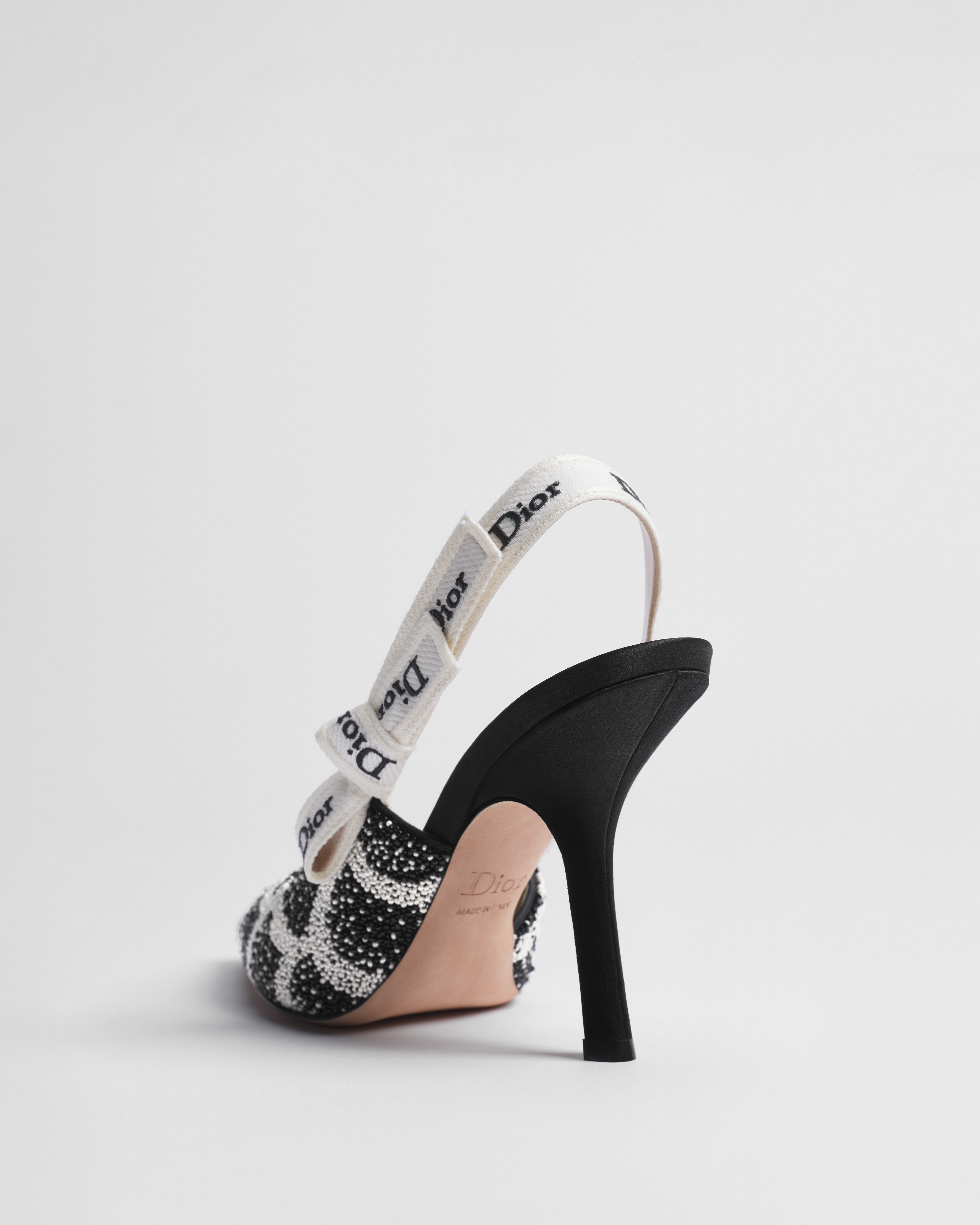 J'Adior Slingback Pump Black and White Dior Junon Bead-Embroidered Satin E05