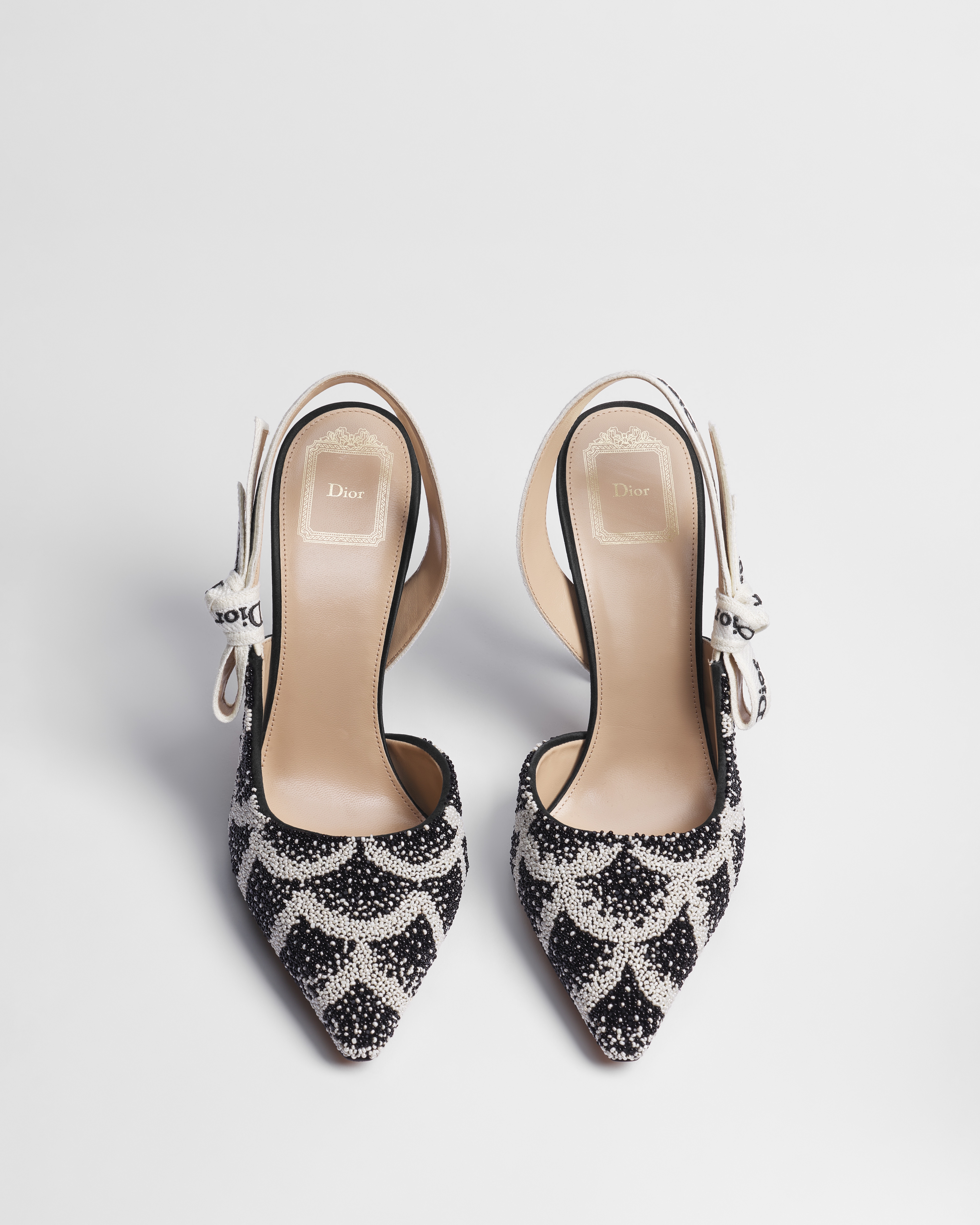 J'Adior Slingback Pump Black and White Dior Junon Bead-Embroidered Satin E06
