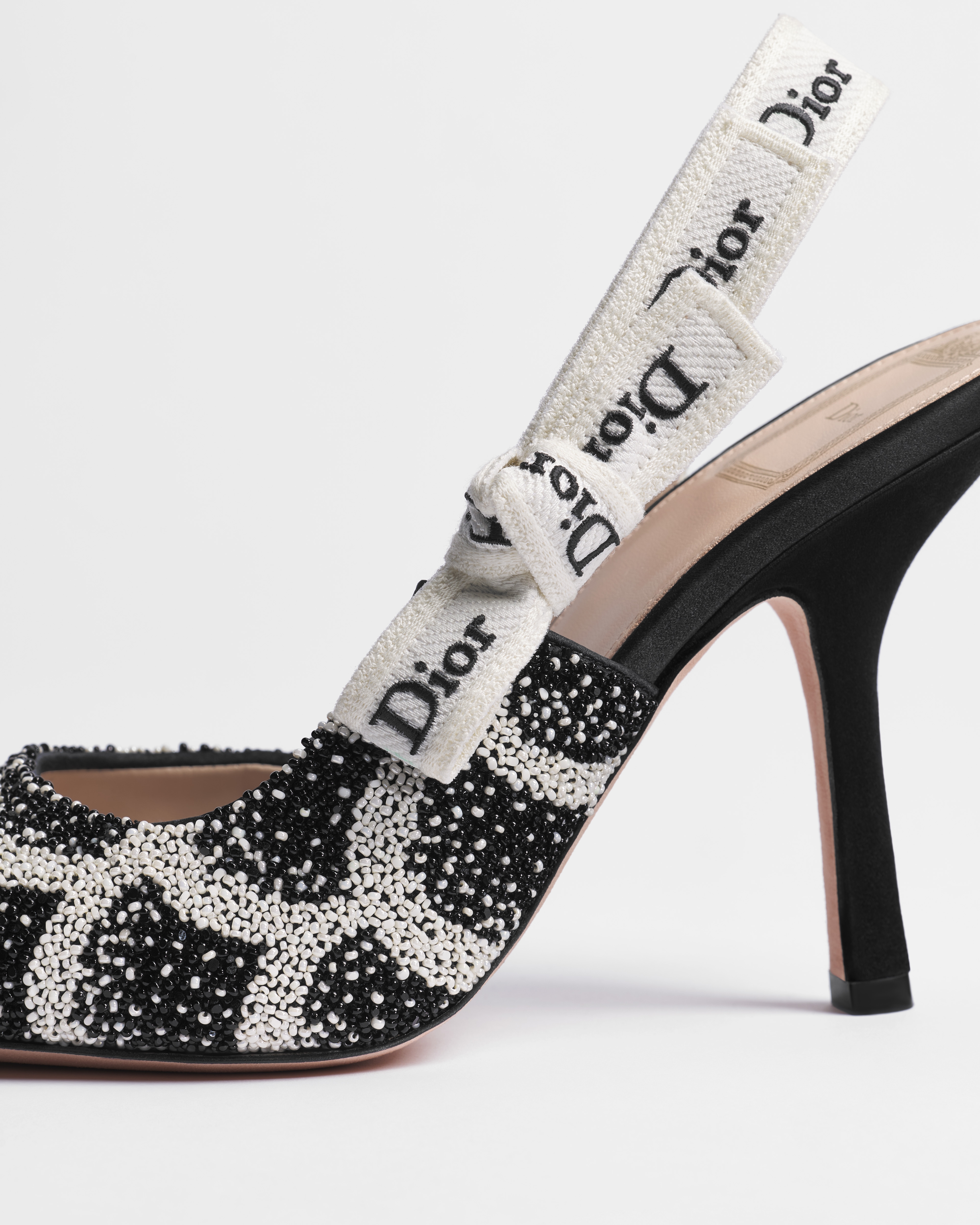 J'Adior Slingback Pump Black and White Dior Junon Bead-Embroidered Satin E09