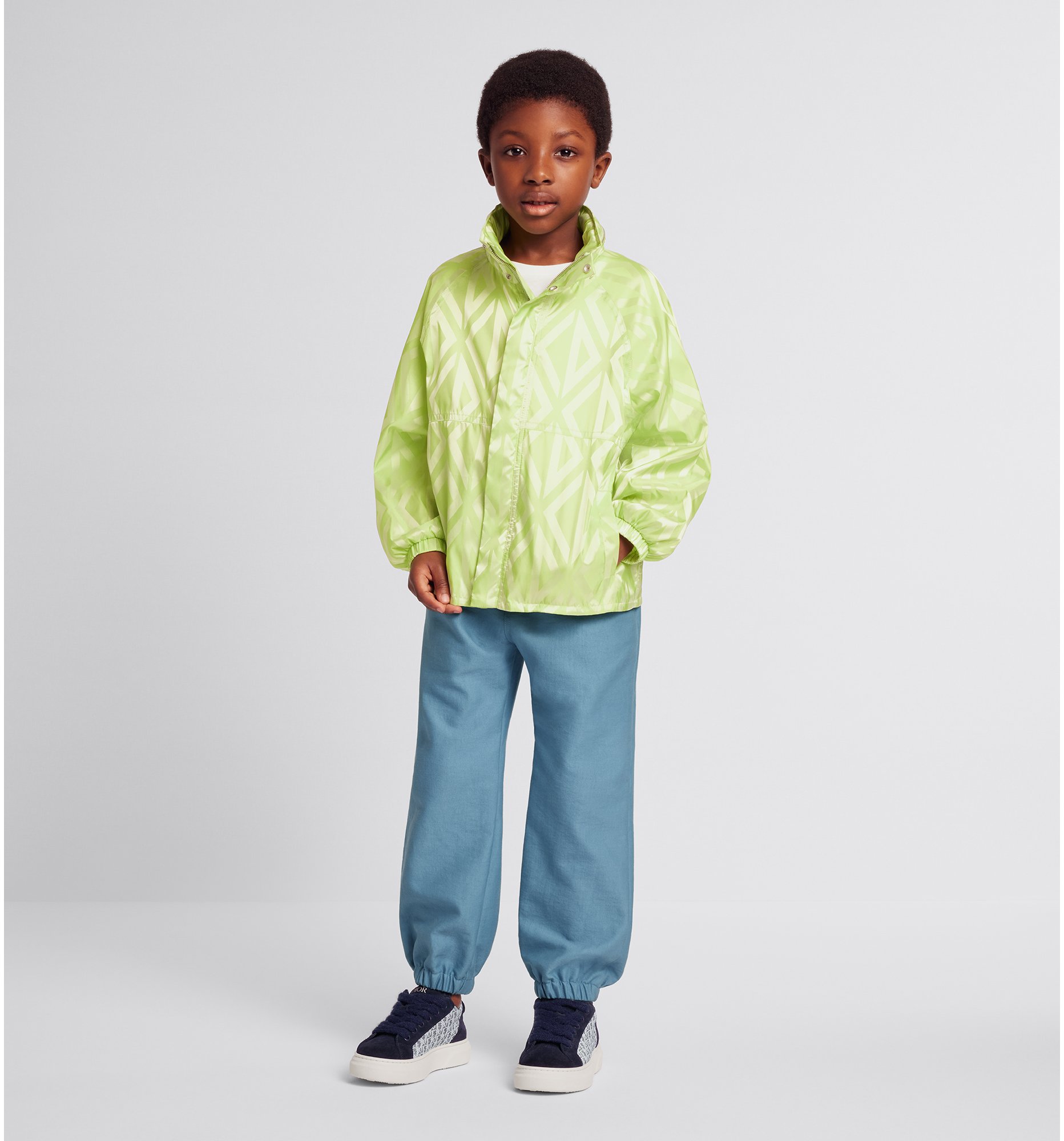 Kids Hooded Windbreaker Fluorescent Mint Dior Diamond Water Repellent Technical Jacquard DIOR