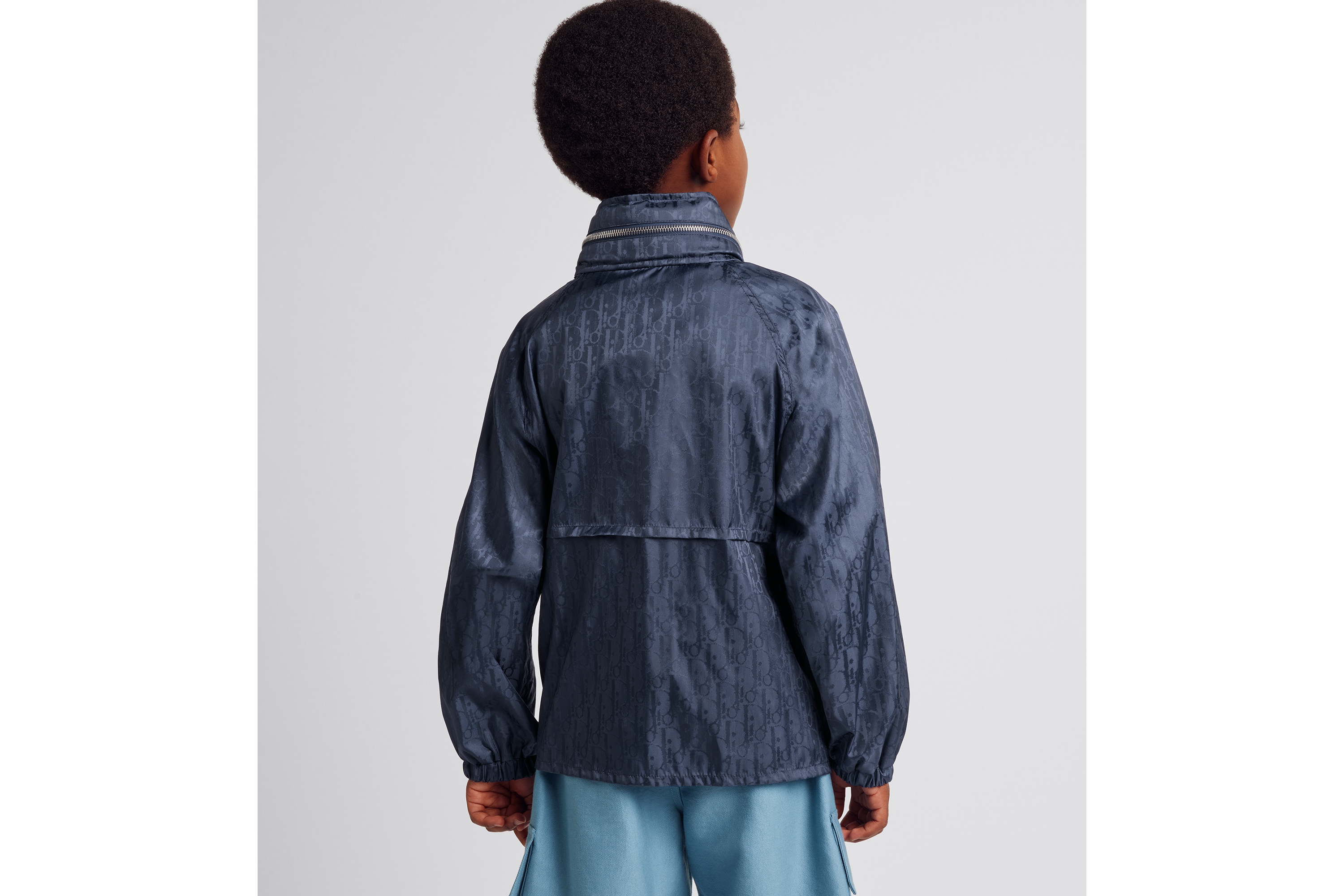 Look Kids' Hooded Windbreaker Navy Blue Dior Oblique Water-Repellent Technical Jacquard E04