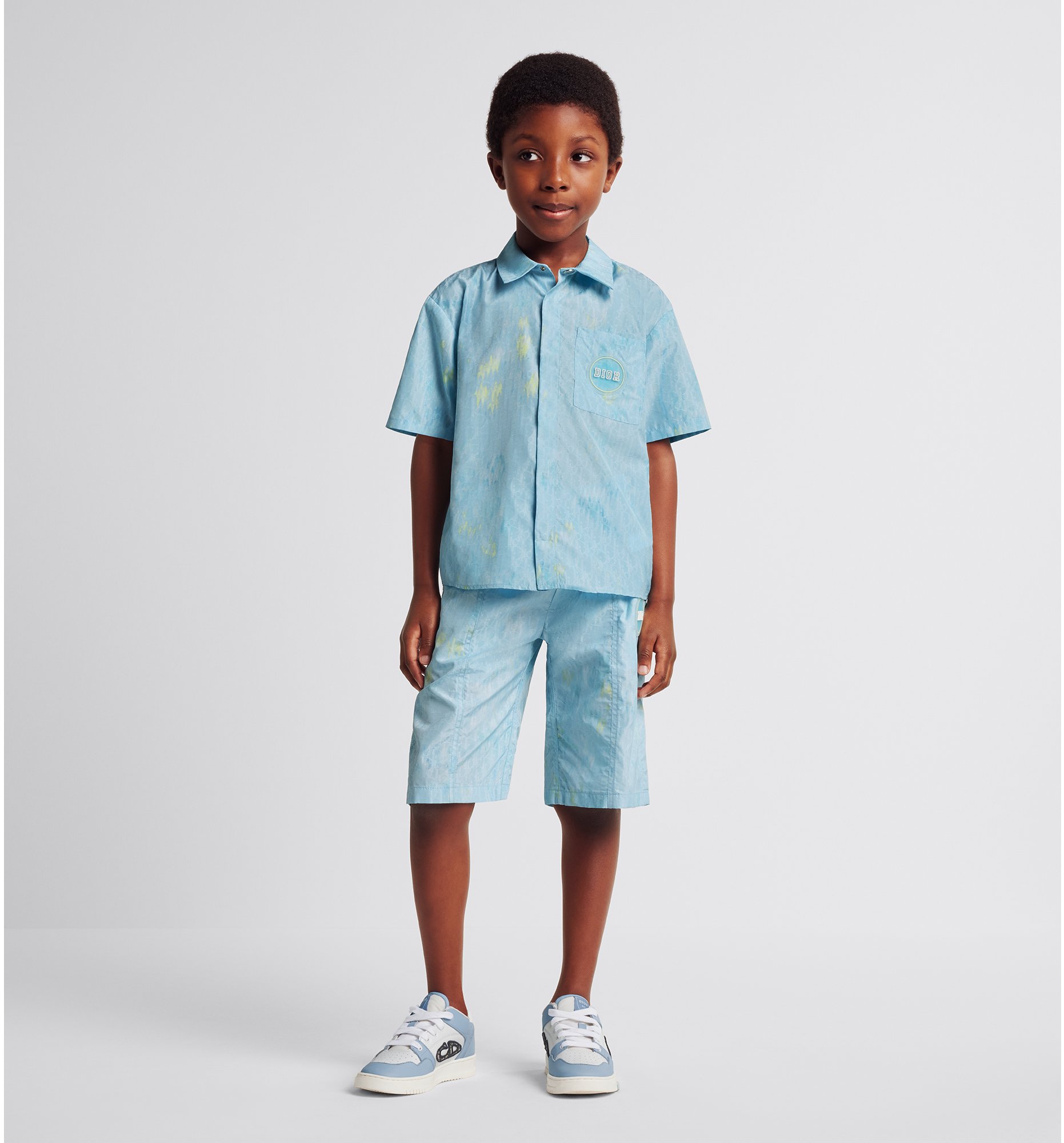 Kids' Short-Sleeved Shirt Blue Dior Oblique Technical Jacquard | DIOR