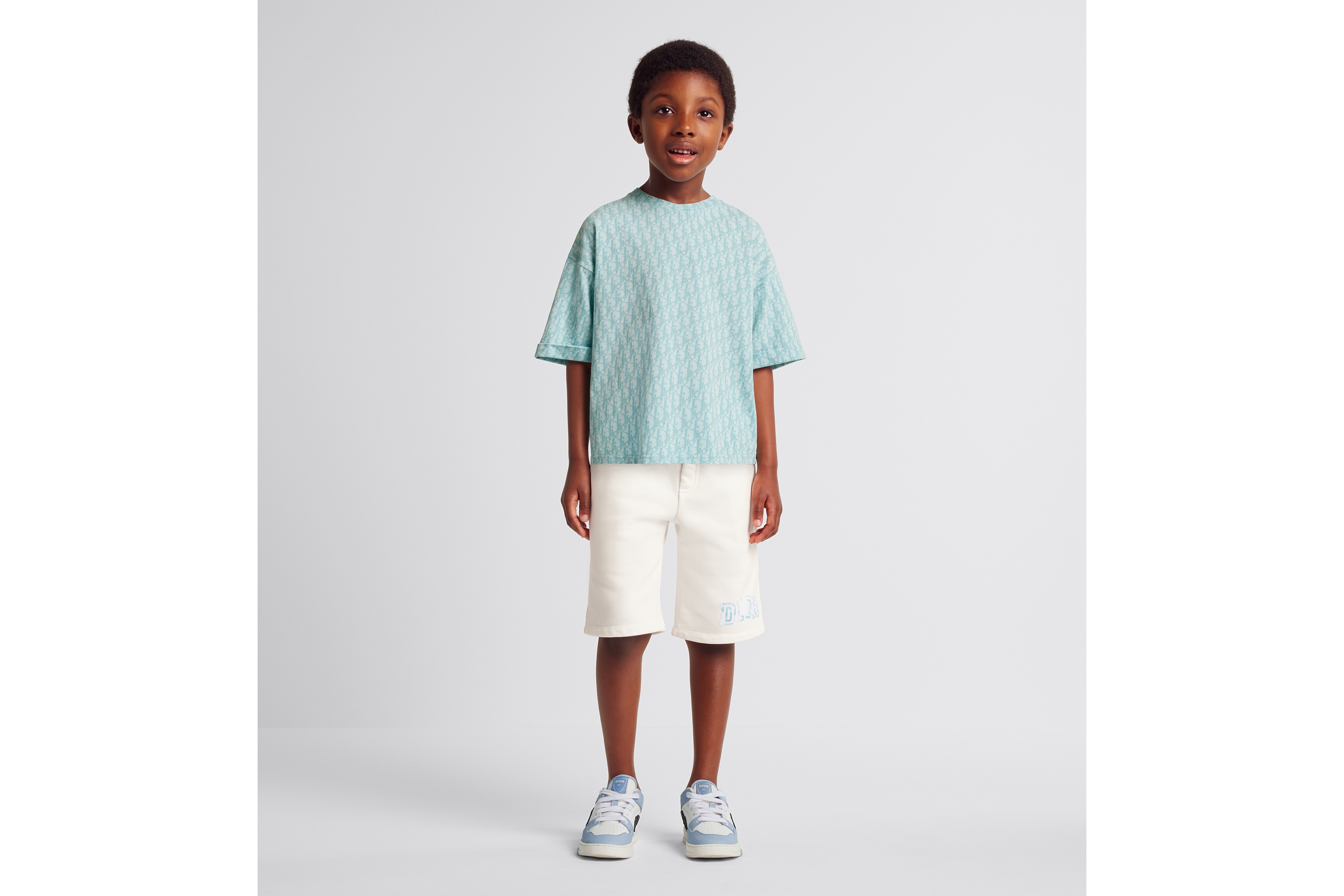 Look Kids' T-Shirt Blue Dior Oblique Cotton Jersey with Stonewashed Effect E07