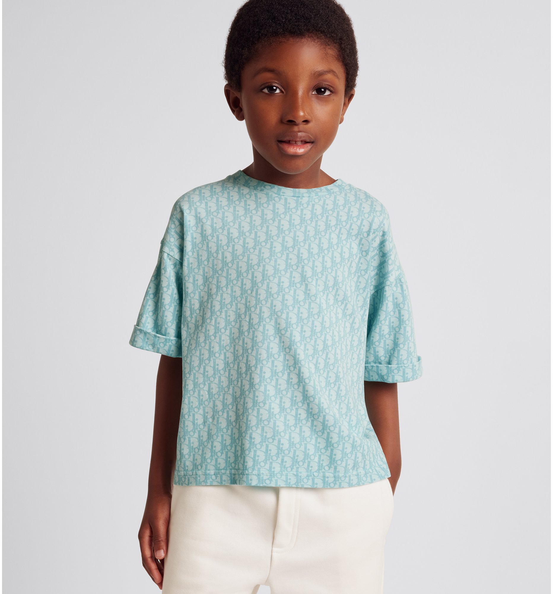 Kids' T-Shirt Blue Dior Oblique Cotton Jersey with Stonewashed Effect | DIOR