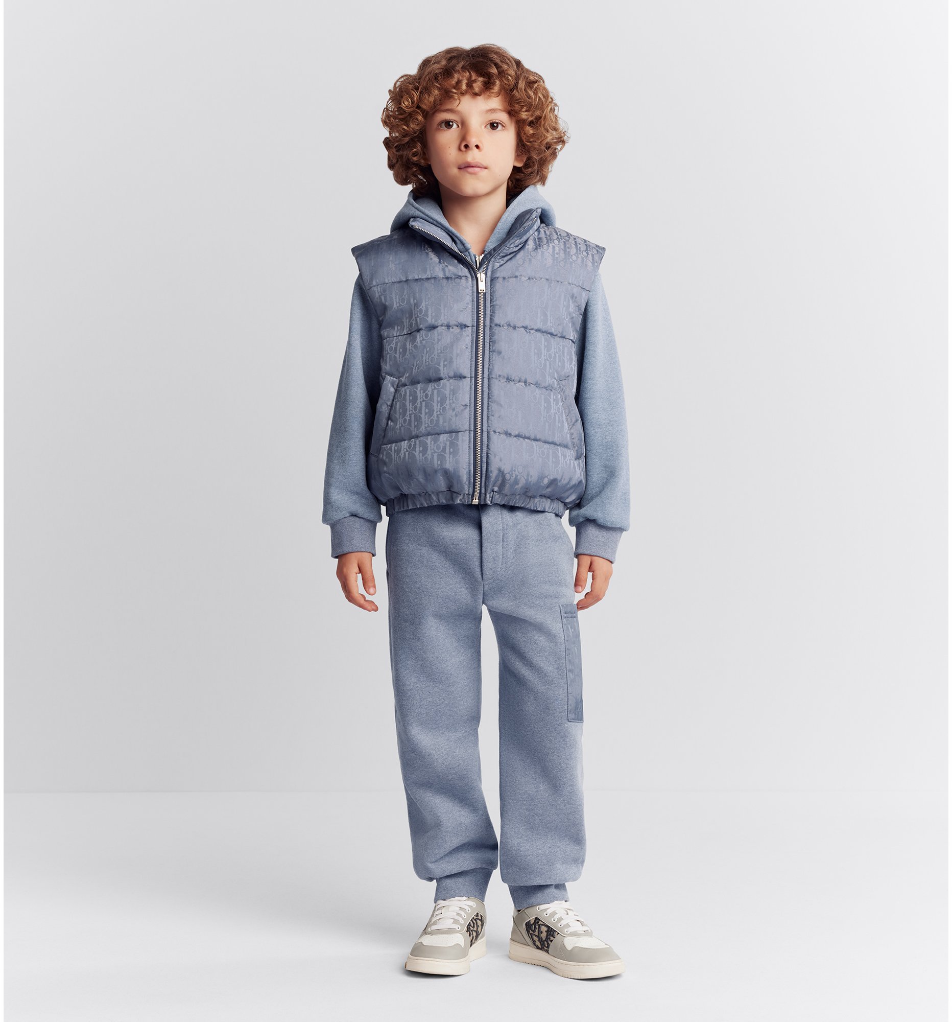 Kids Puffer Vest Gray Blue Dior Oblique Water Repellent Technical Jacquard with Satin Finish DIOR