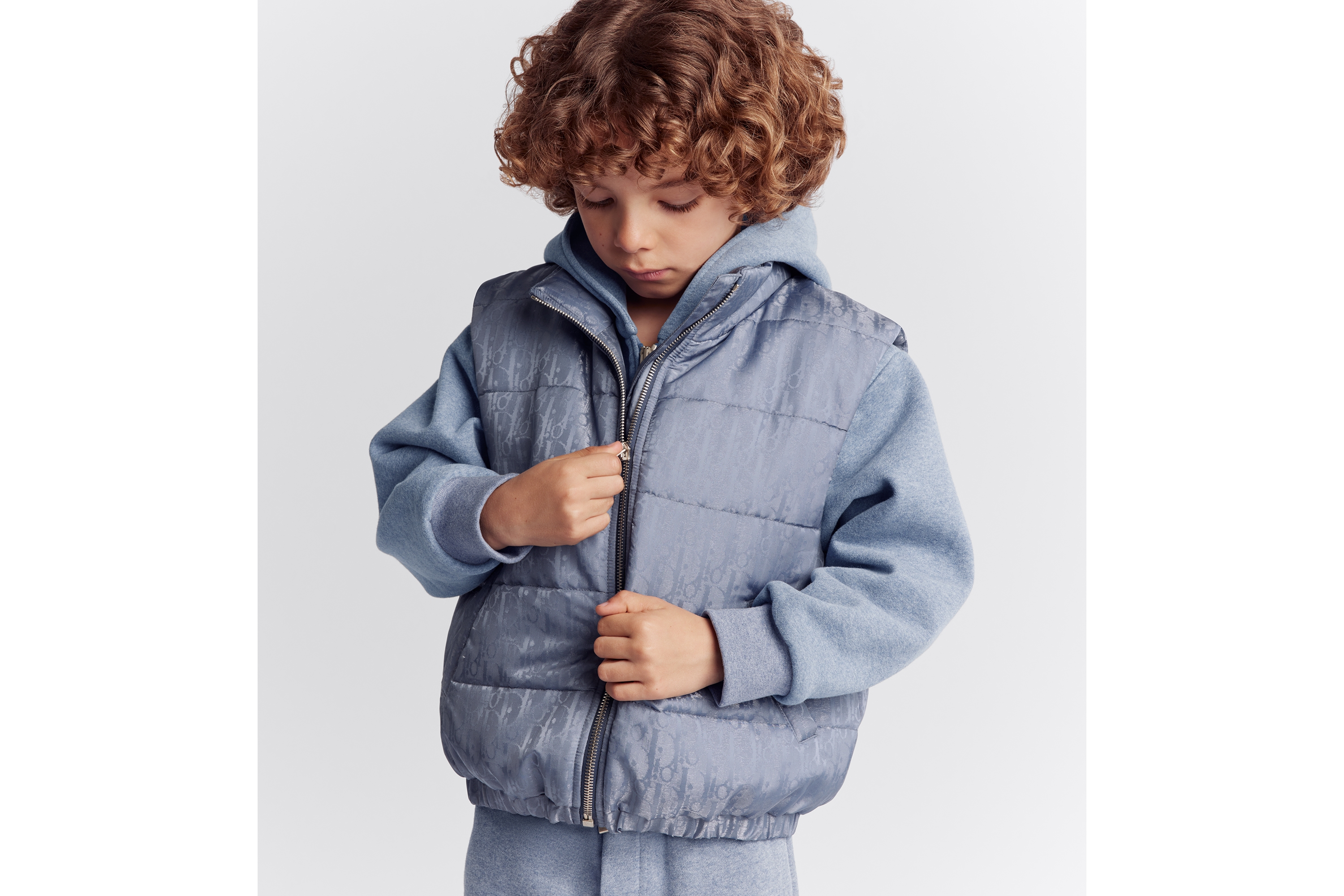Look Kids' Puffer Vest Gray-Blue Dior Oblique Water-Repellent Technical Jacquard with Satin Finish E02