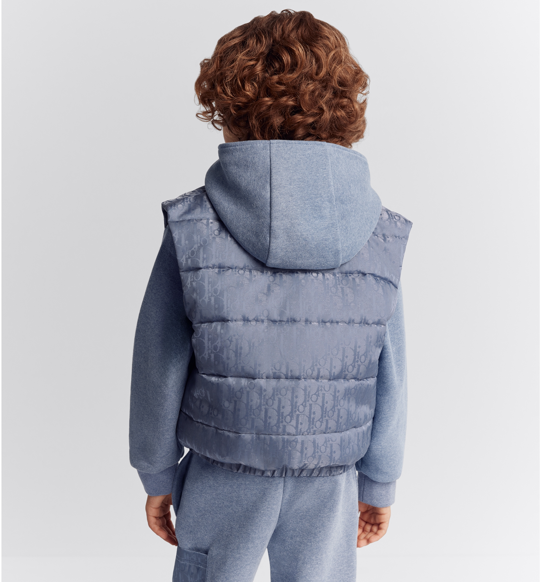Doudoune sans manches enfant Toile technique deperlante jacquard Dior Oblique bleu gris satine DIOR