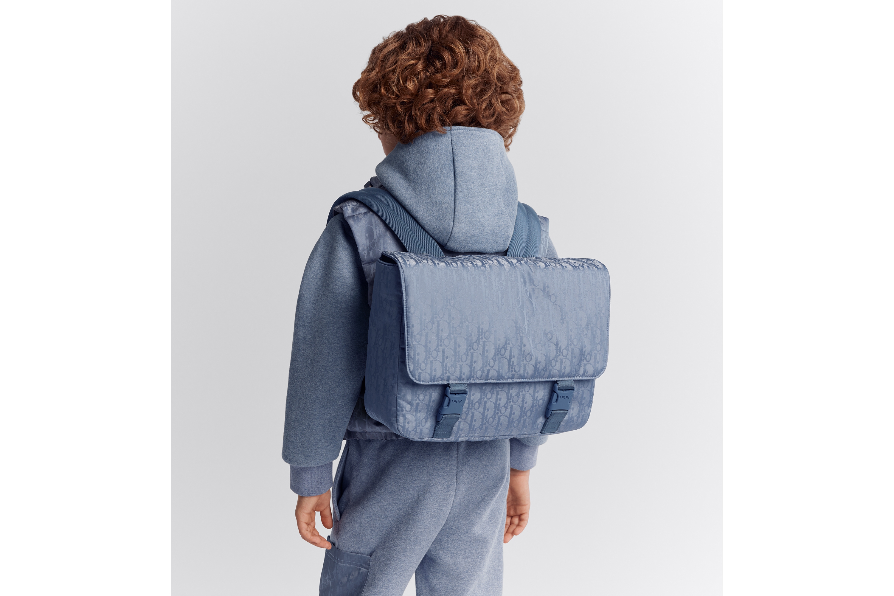Look Kids' Satchel Gray-Blue Dior Oblique Water-Repellent Technical Jacquard with Satin Finish E19