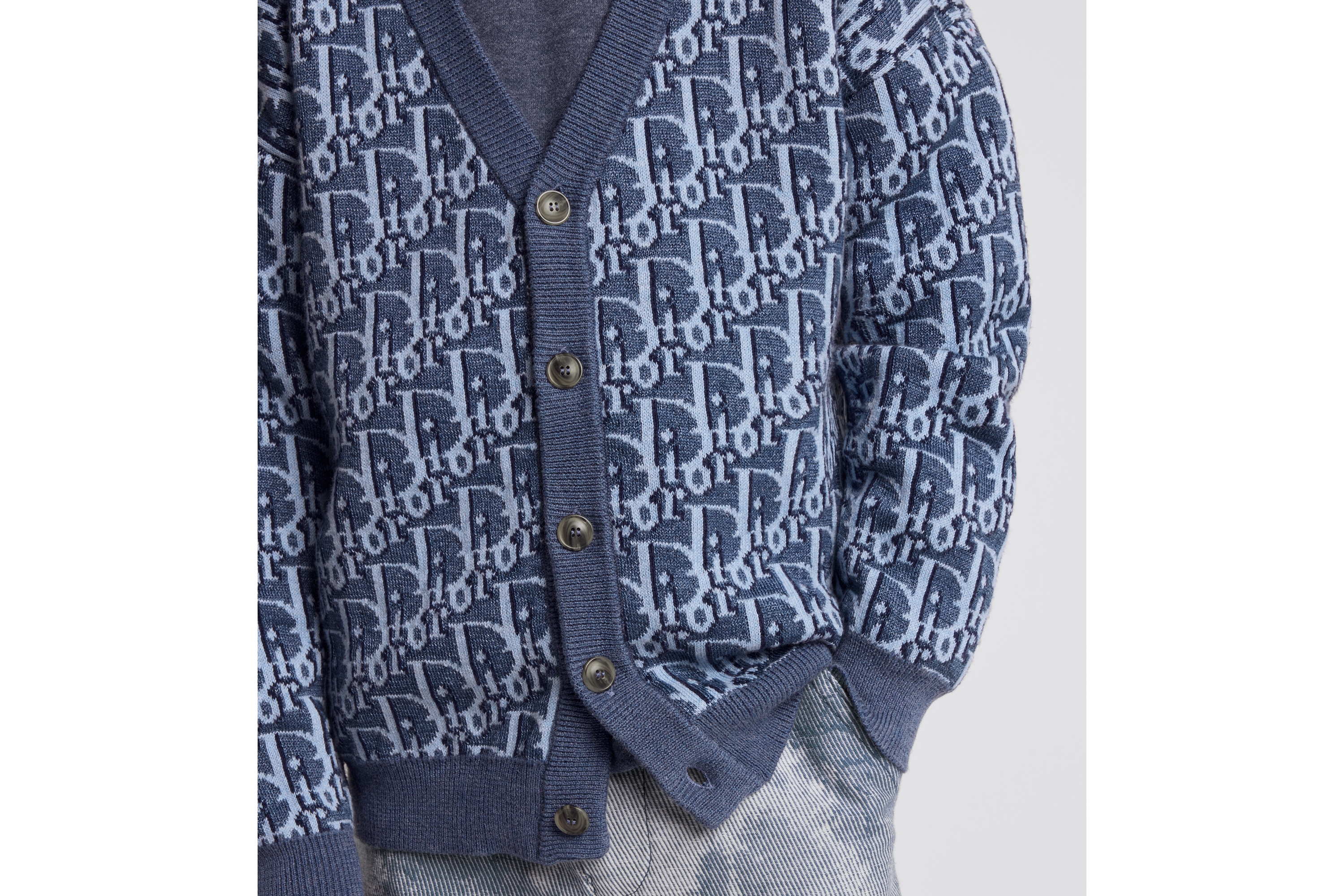 look_image_alt_prefix Cardigan für Kinder Dior Oblique Strickjacquard aus Baumwolle und Hanf in Blau E03
