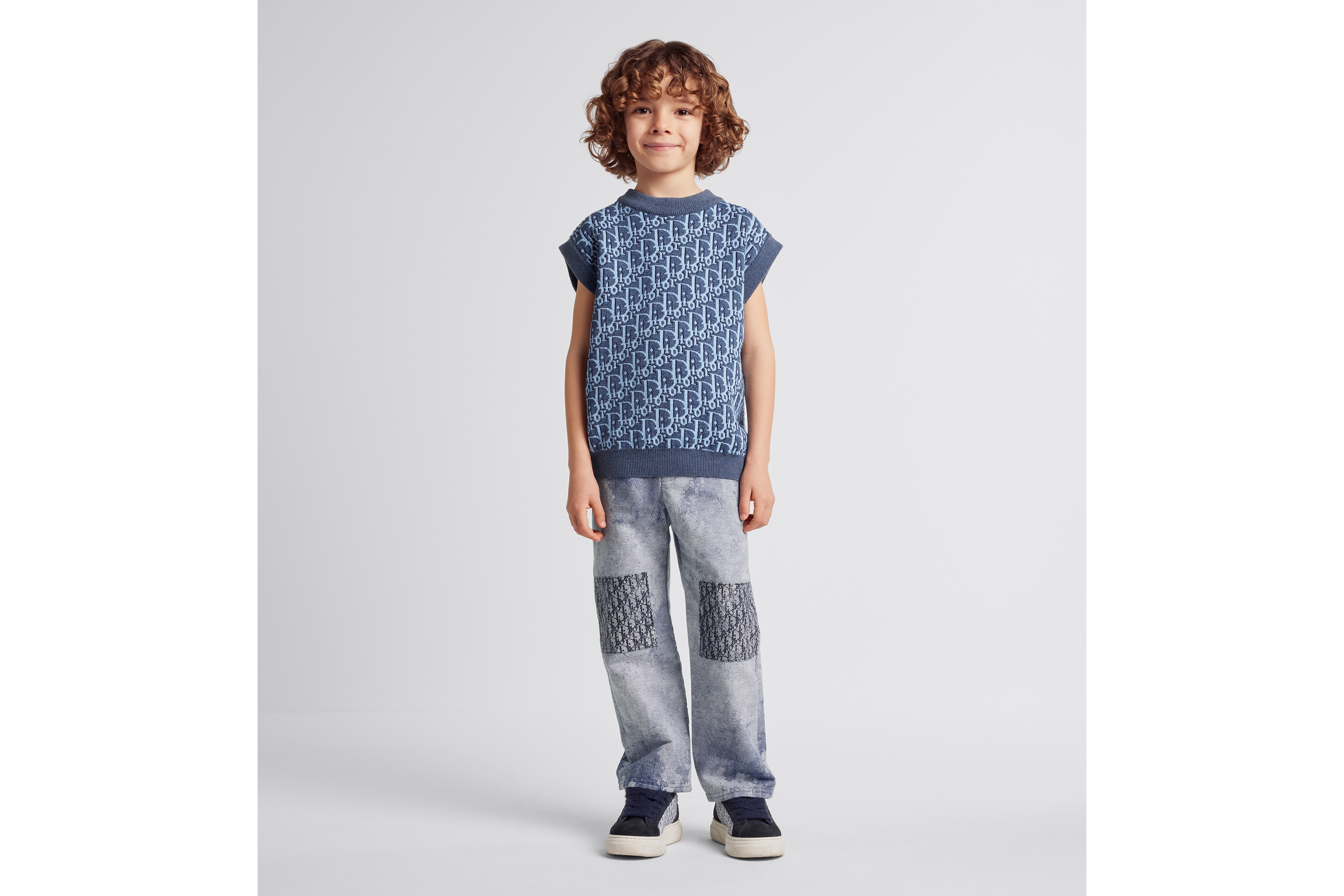 Look Kids' Sweater Vest Blue Dior Oblique Cotton and Hemp Knit Jacquard E07