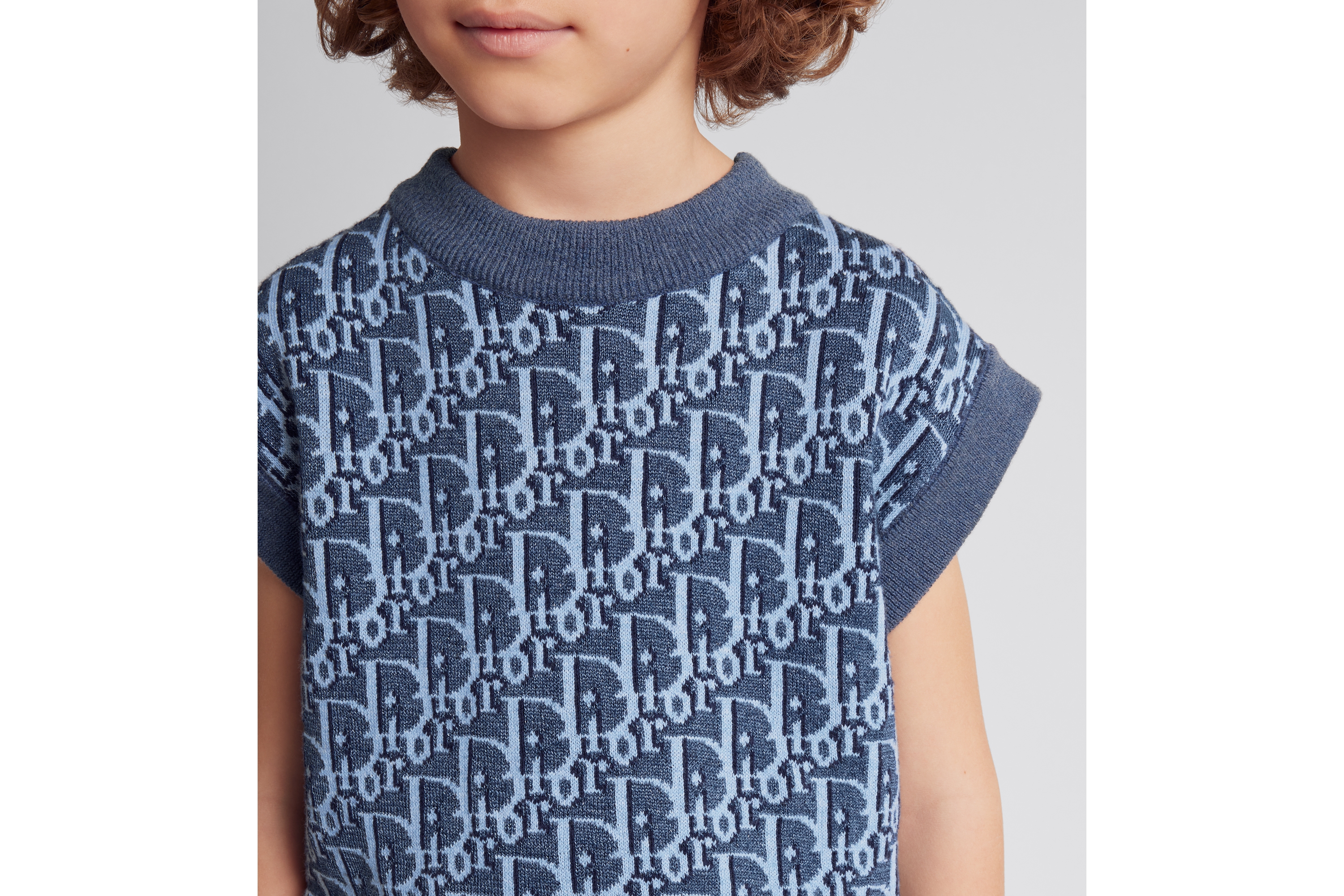 Look Kids' Sweater Vest Blue Dior Oblique Cotton and Hemp Knit Jacquard E09