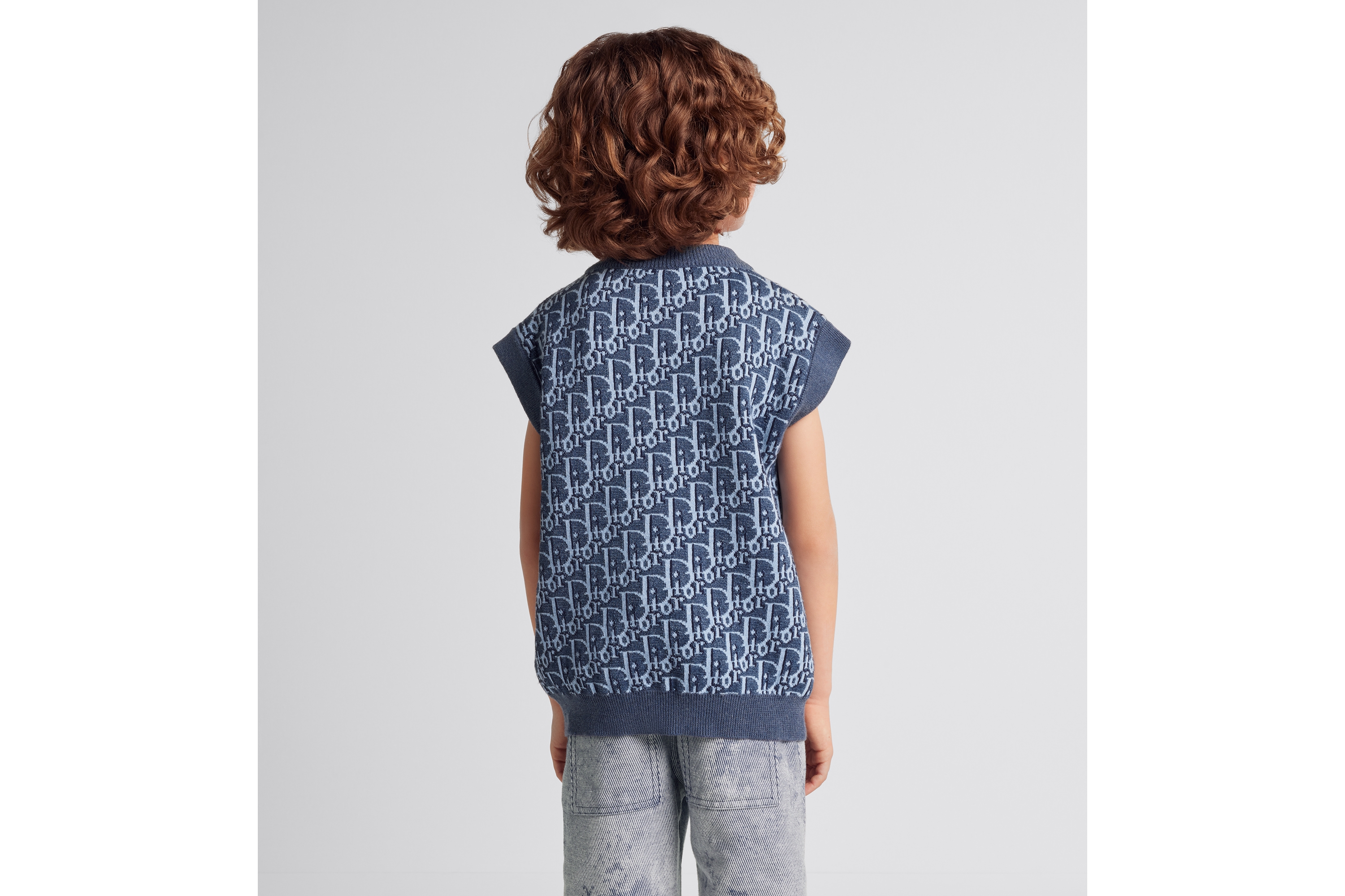 Look Kids' Sweater Vest Blue Dior Oblique Cotton and Hemp Knit Jacquard E10