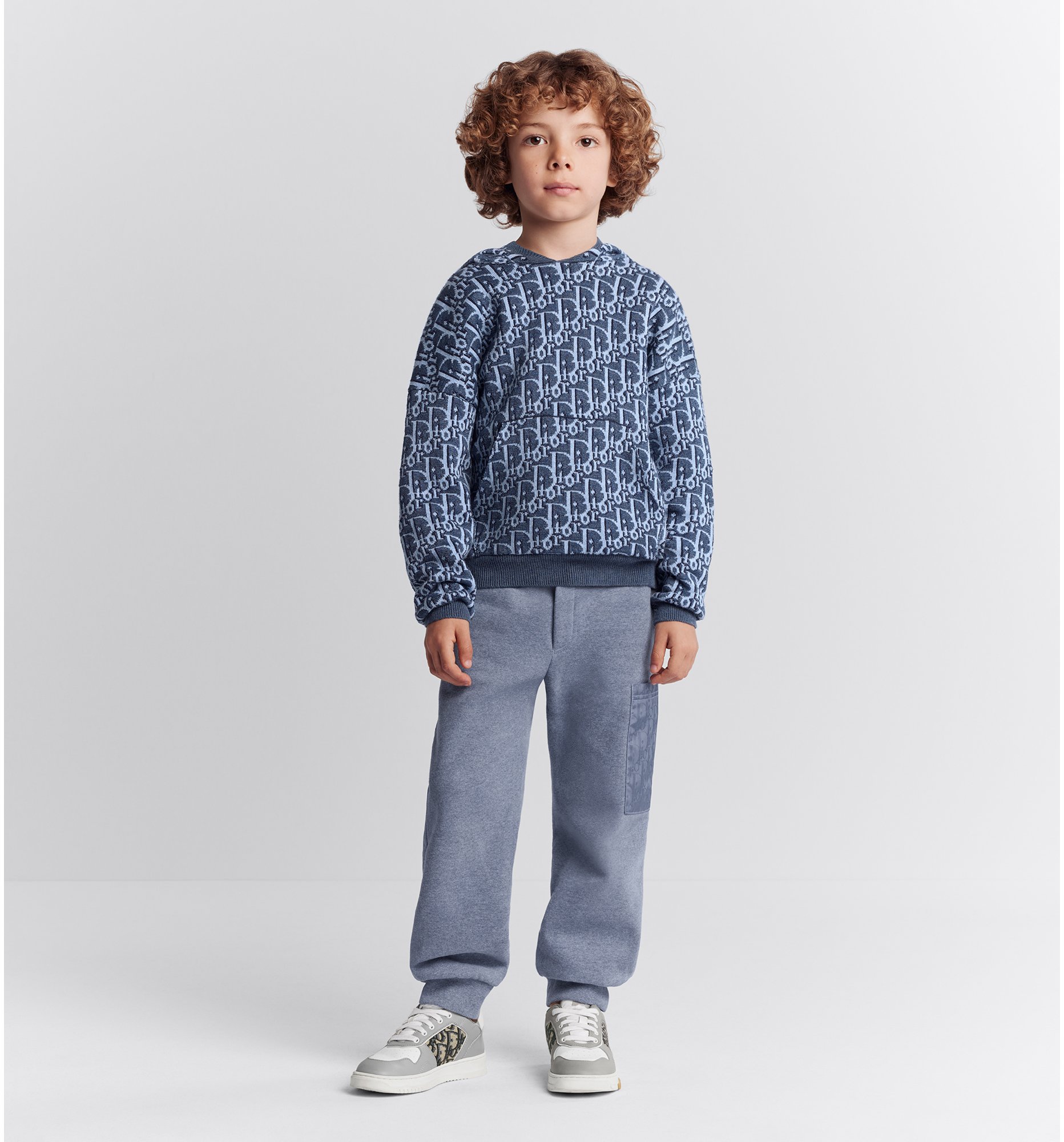 Kids Hooded Sweatshirt Blue Dior Oblique Cotton and Hemp Knit Jacquard DIOR