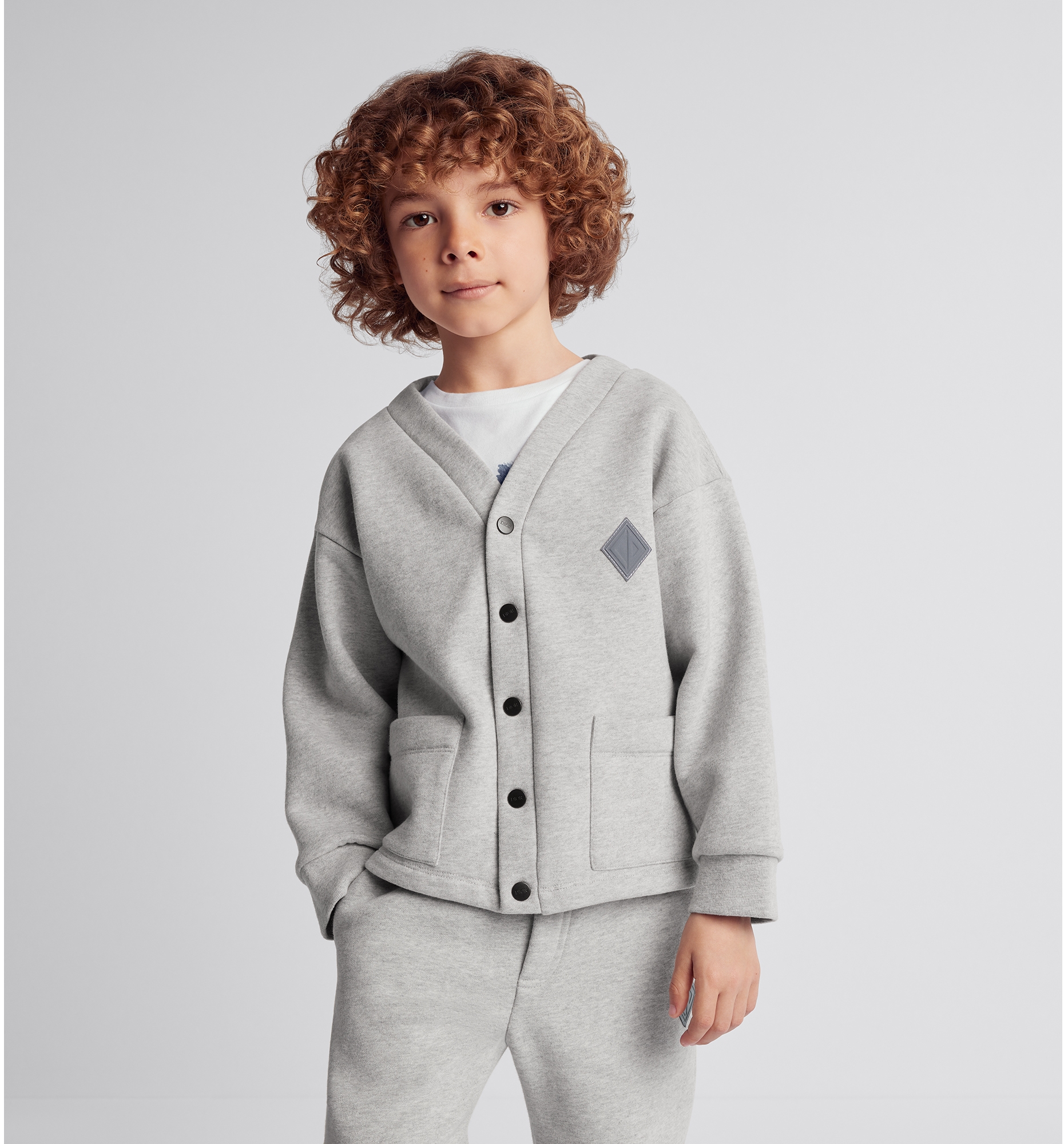 Kids Cardigan Jacket Heathered Gray Brushed Cotton Fleece DIOR
